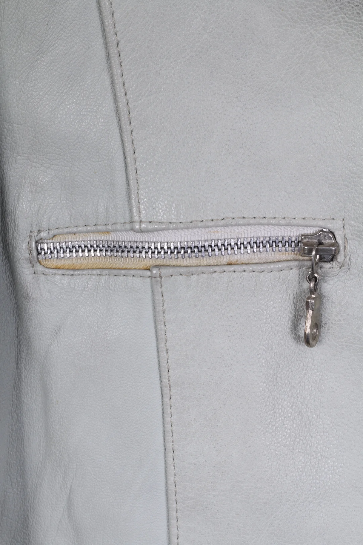 MASSINI Womens 40 M Jacket Grey Leather Zip Up Ramones Biker Retro - Image 3