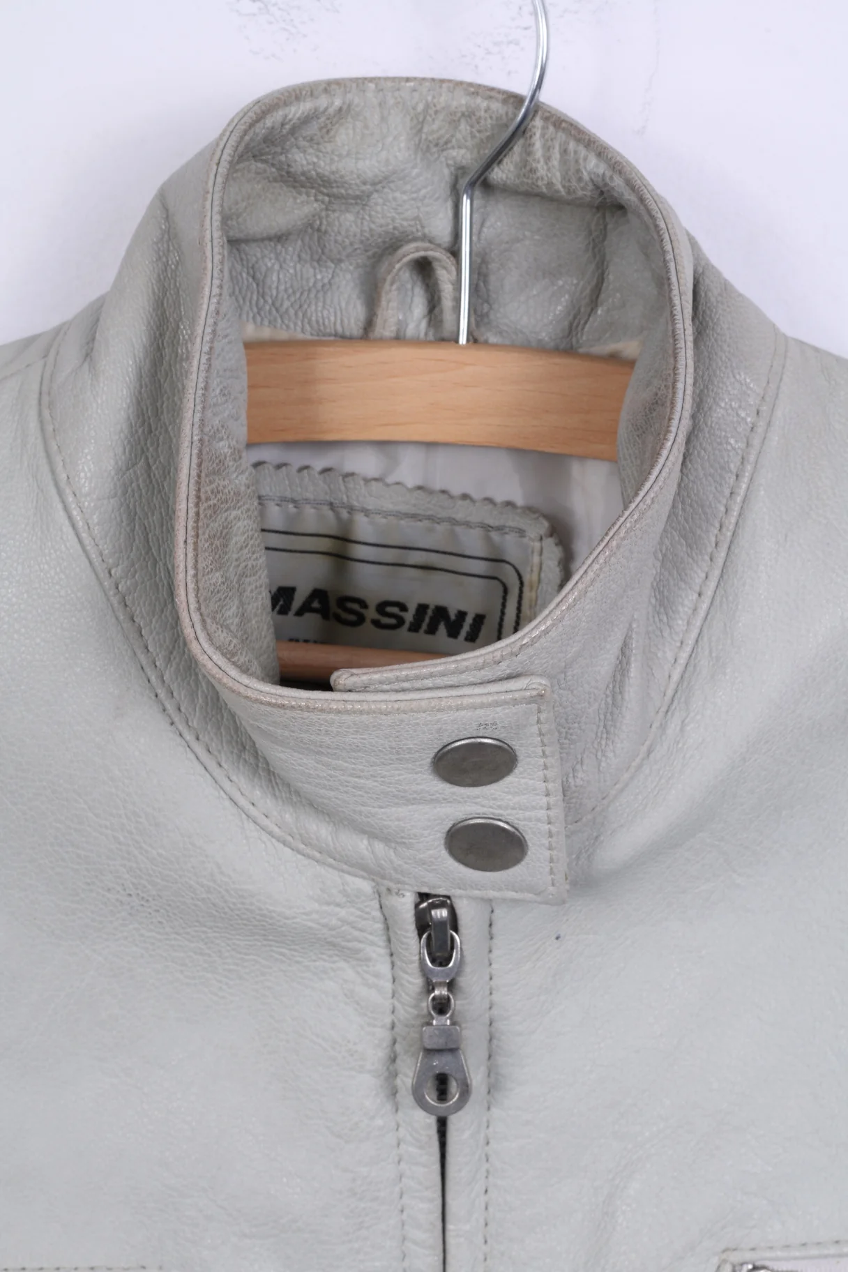 MASSINI Womens 40 M Jacket Grey Leather Zip Up Ramones Biker Retro - Image 4