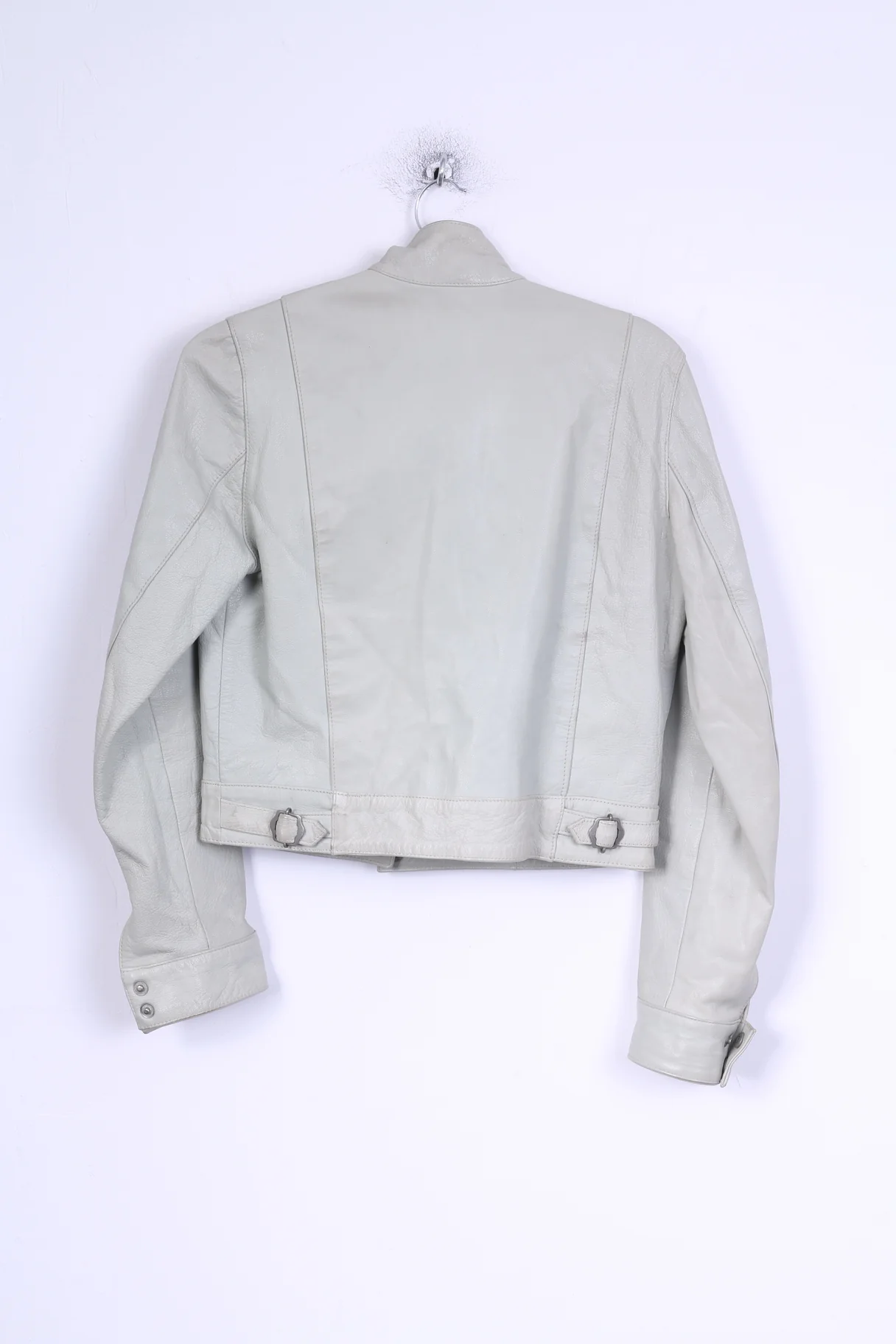 MASSINI Womens 40 M Jacket Grey Leather Zip Up Ramones Biker Retro - Image 8