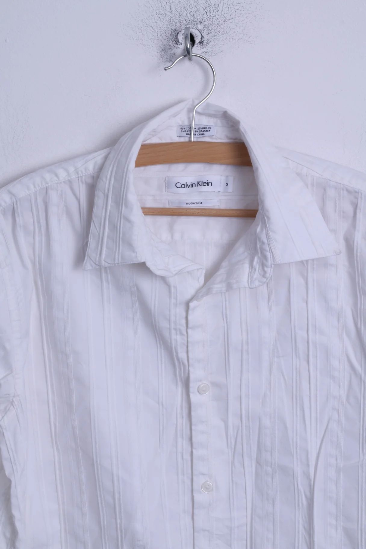 Calvin Klein Mens S Casual Shirt White Modern Fit Cotton Long Sleeve Striped - Image 2