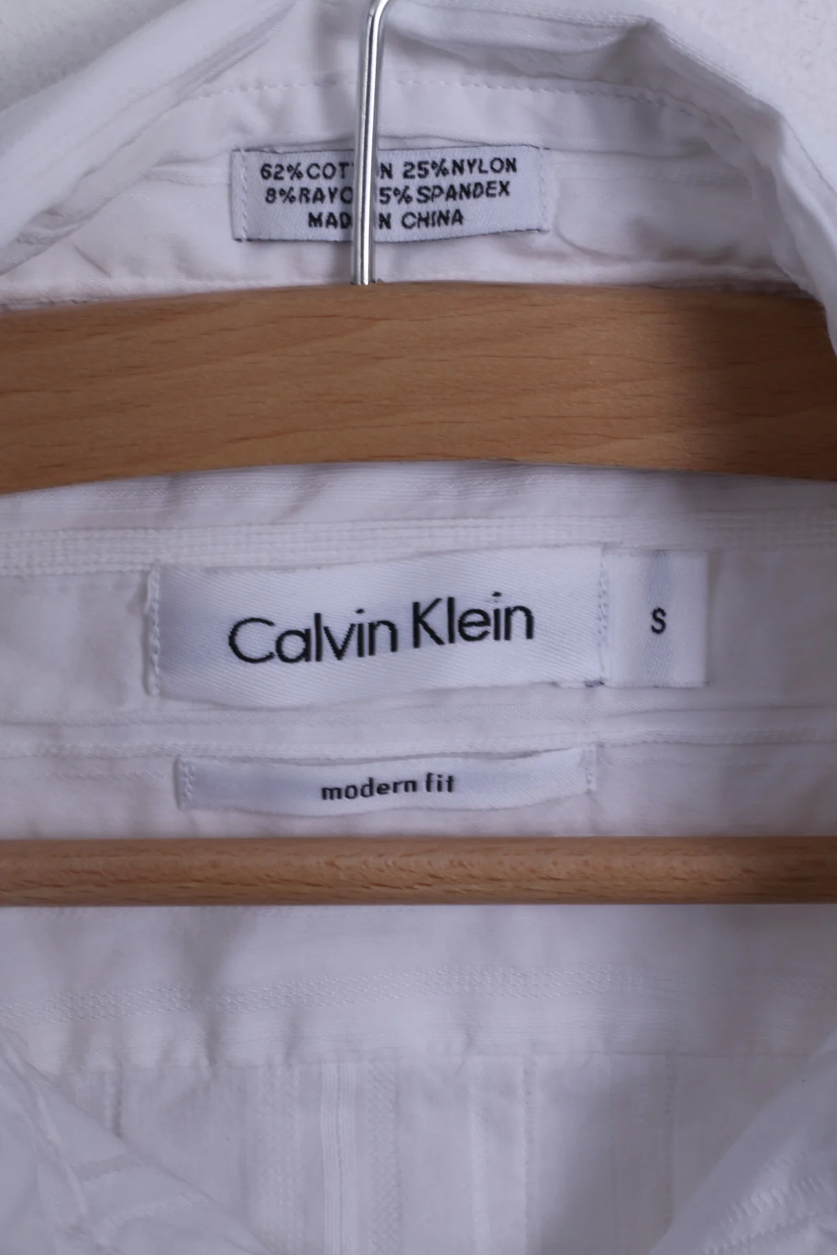 Calvin Klein Mens S Casual Shirt White Modern Fit Cotton Long Sleeve Striped - Image 5