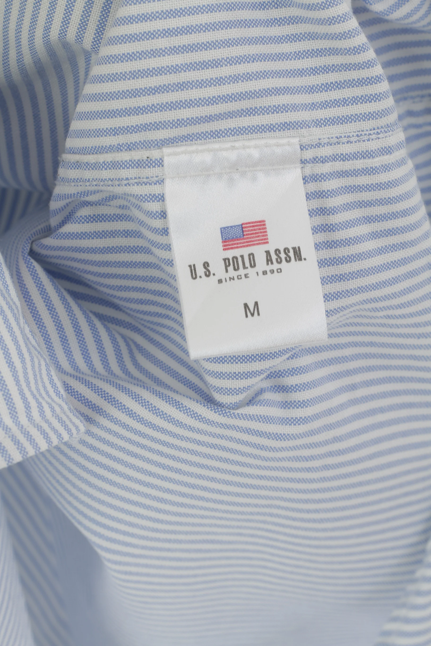 U.S. Polo Assn Men M Casual Shirt White Blue Cotton Striped Button Down Collar Top - Image 5