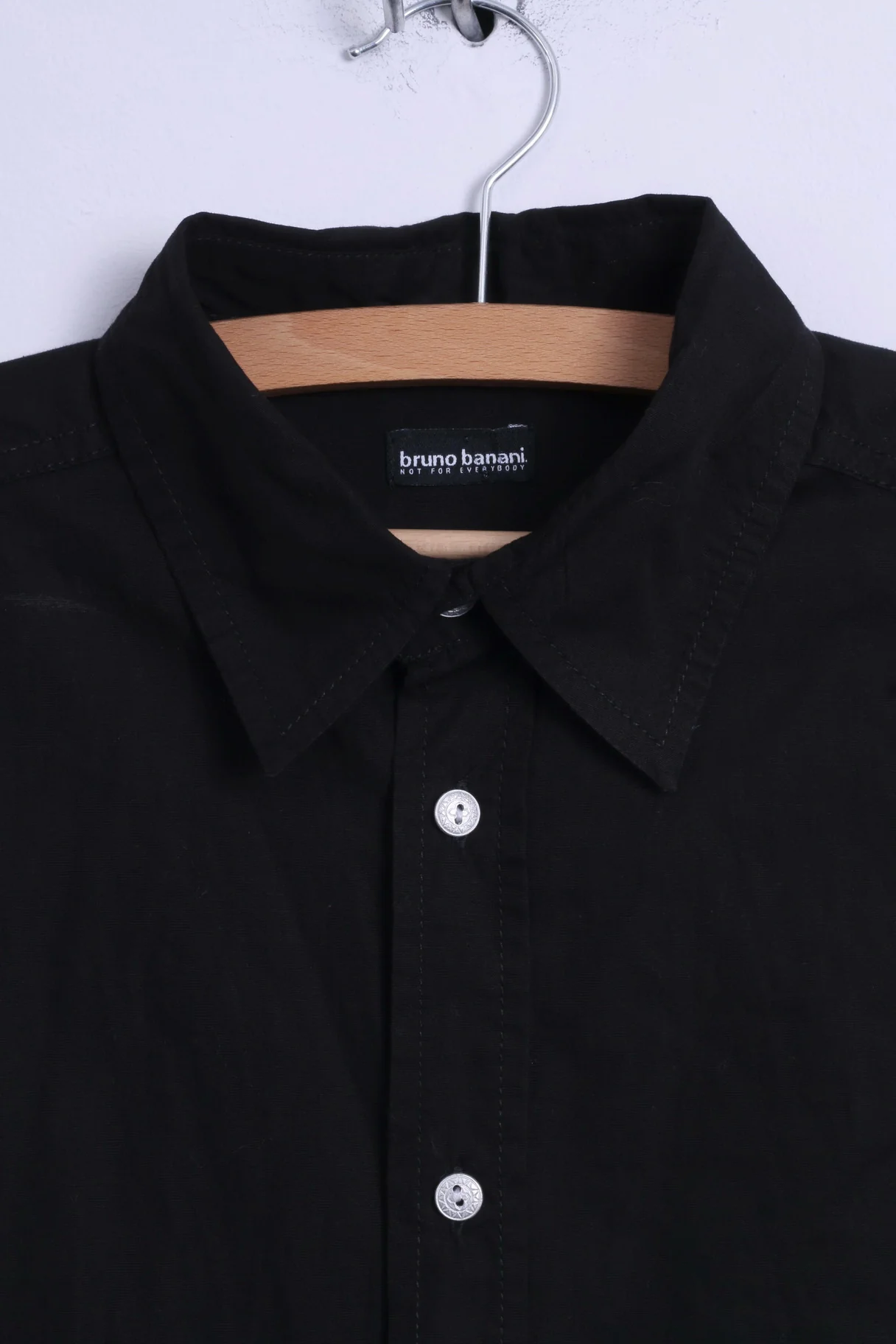 Bruno Banani Mens S Casual Shirt Black Cotton Silver Buttons Long Sleeve Embroidered Back - Image 2