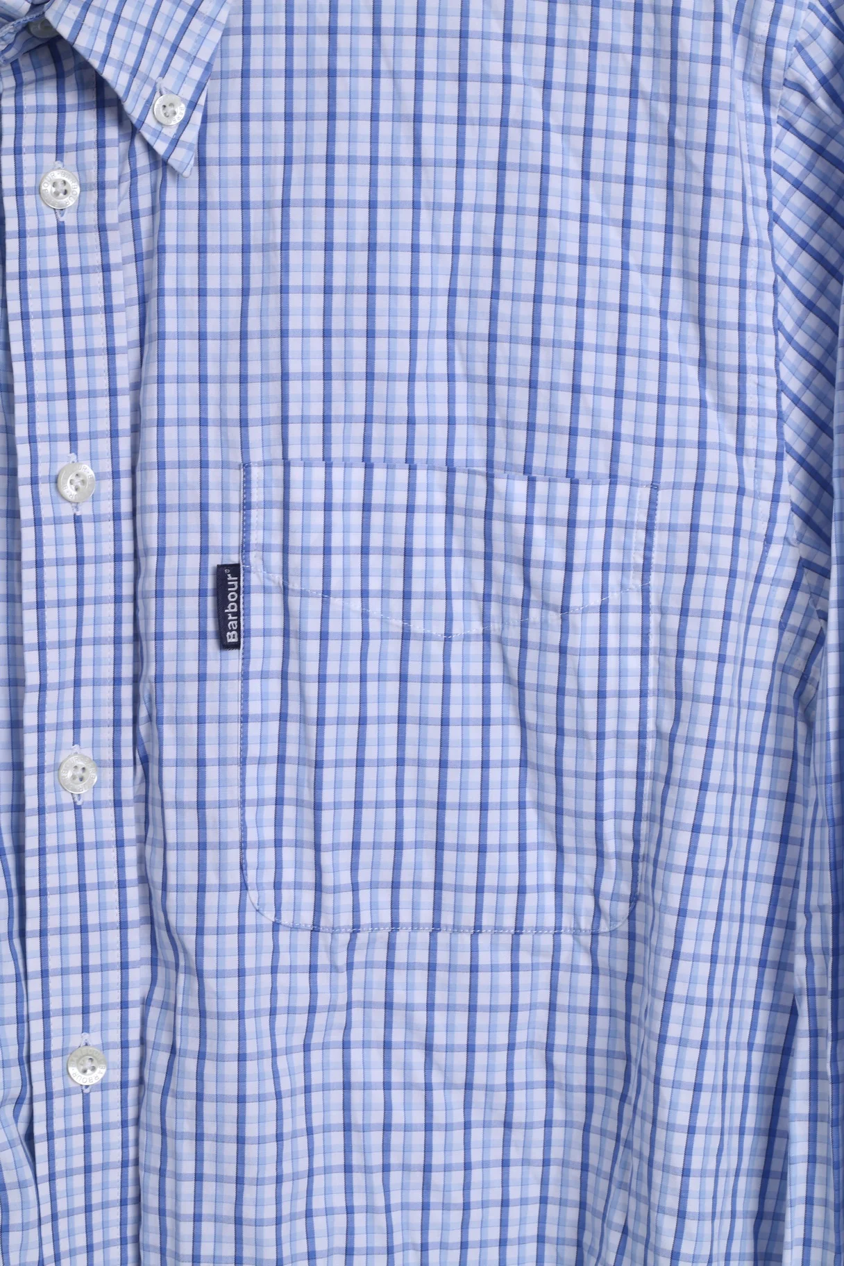 Barbour Mens L Casual Shirt Blue Cotton Long Sleeve Checkered Button Down Collar - Image 3