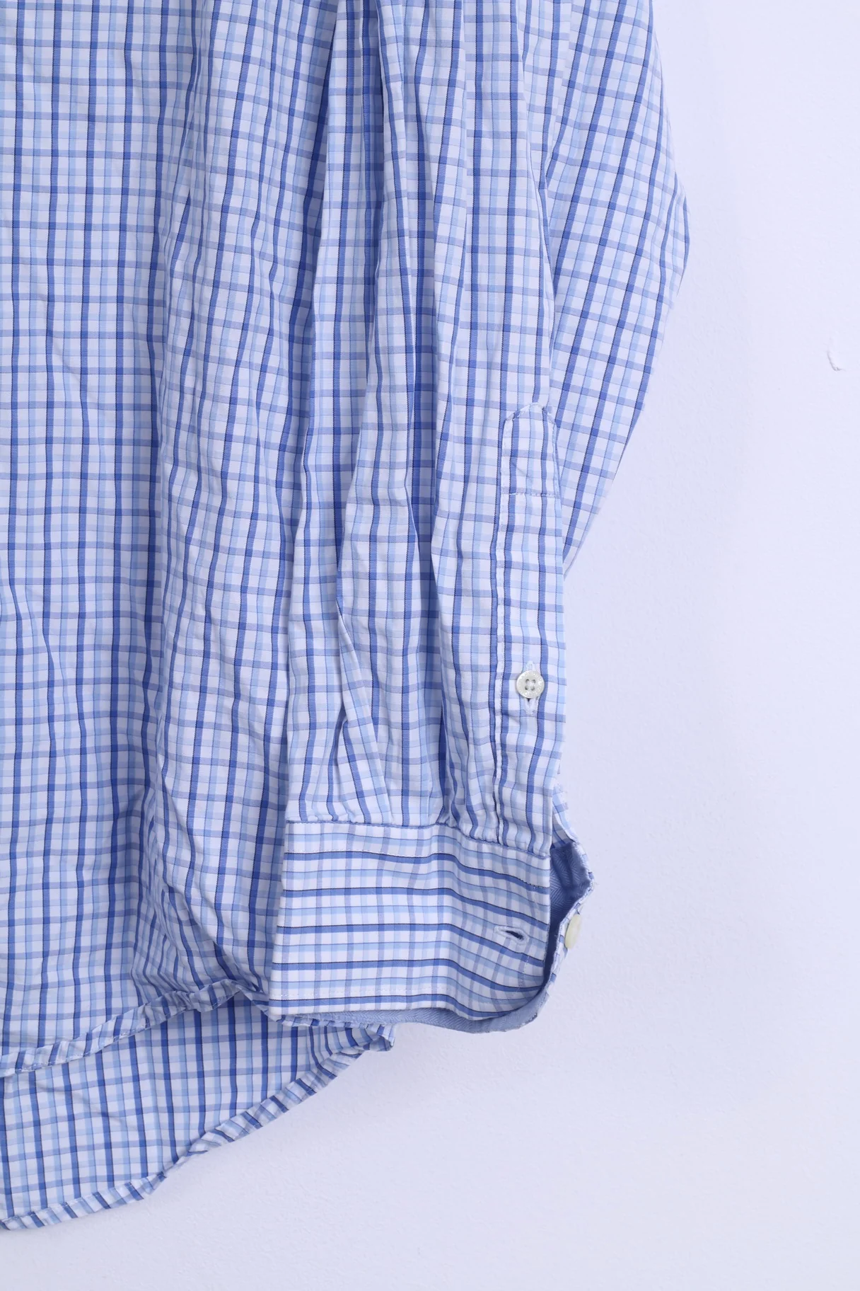 Barbour Mens L Casual Shirt Blue Cotton Long Sleeve Checkered Button Down Collar - Image 4