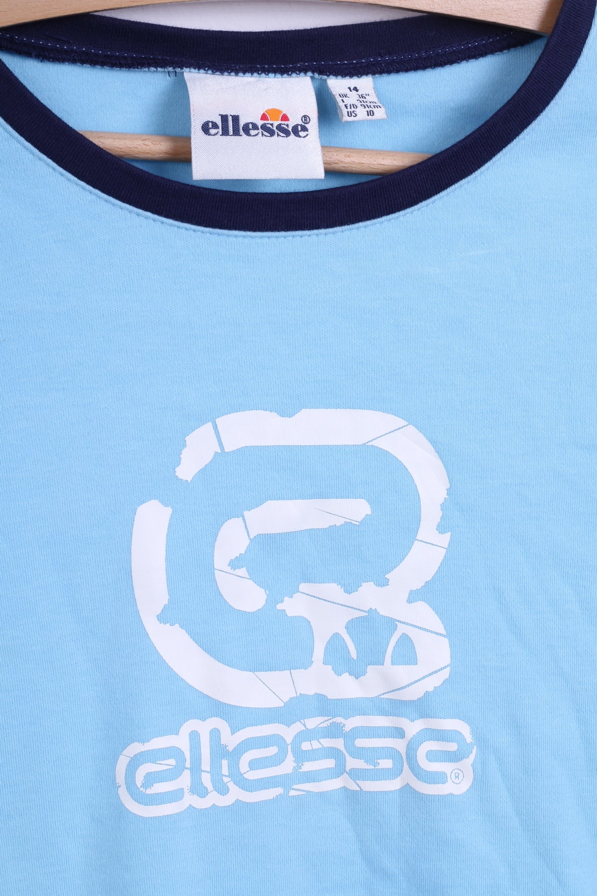 Ellesse Womens 14 M Shirt Blue Cotton Stretch Graphic Logo - Image 2