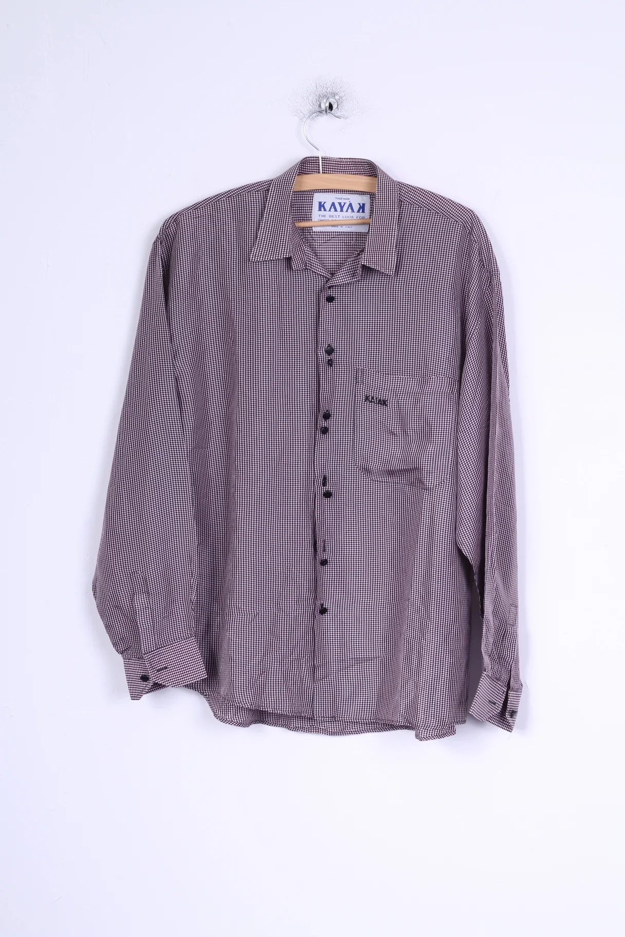 KAYAK Mens M Casual Shirt Purple Checkered Long Sleeve Modern