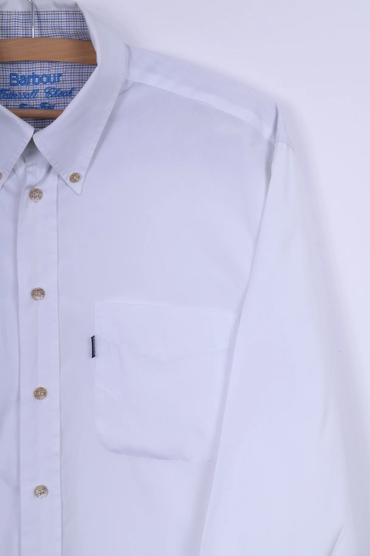 Barbour Mens 41/42 L Casual Shirt White Two Fold Cotton Long Sleeve - Image 2