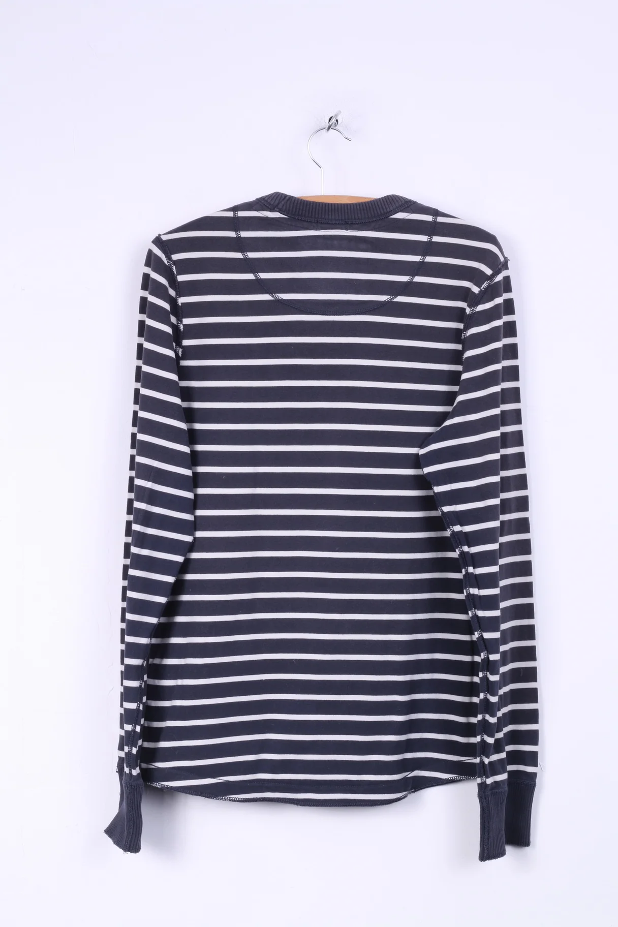 Abercrombie & Fitch Mens XL (M) Long Sleeve Shirt Navy Cotton Striped Muscle Fit Top - Image 7