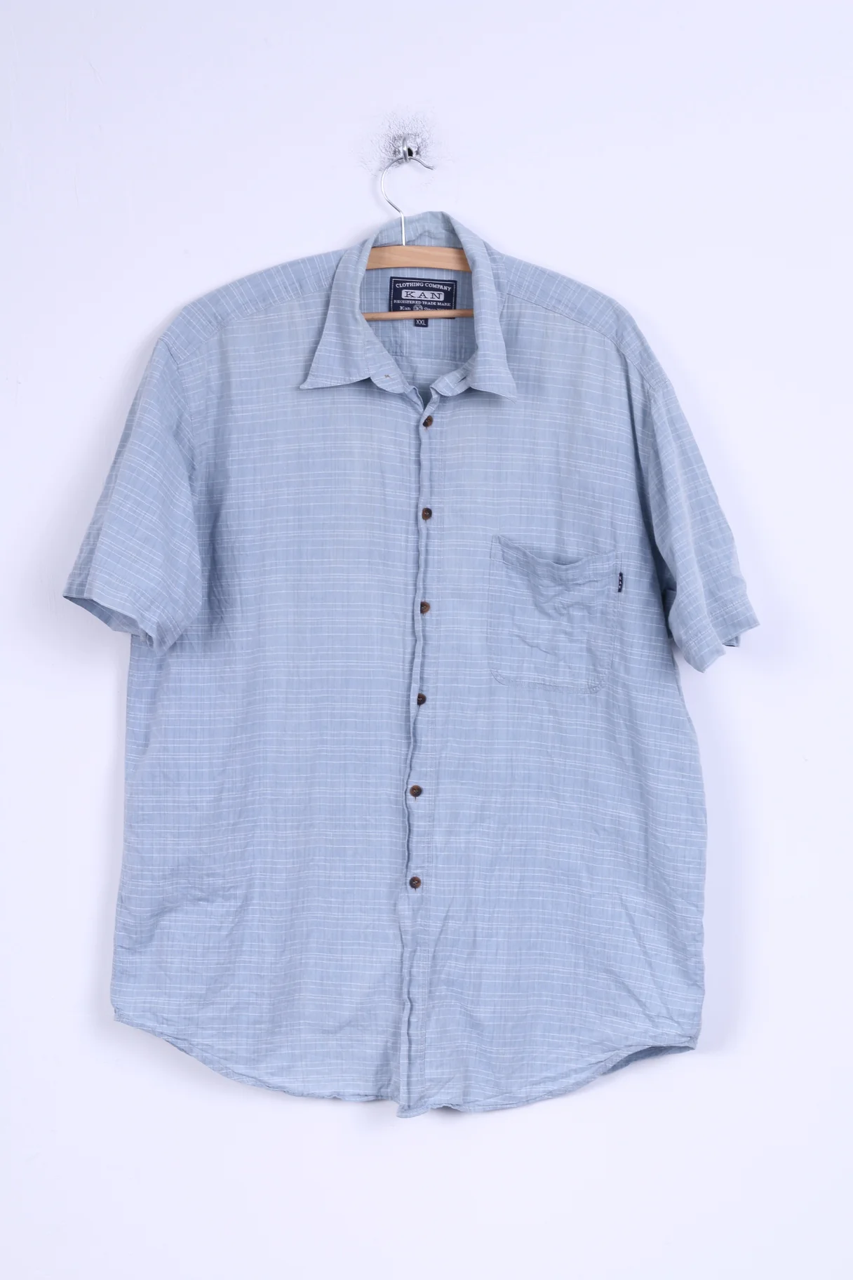 KAN Mens XXL Casual Shirt Cotton Blue Checkered Short Sleeve