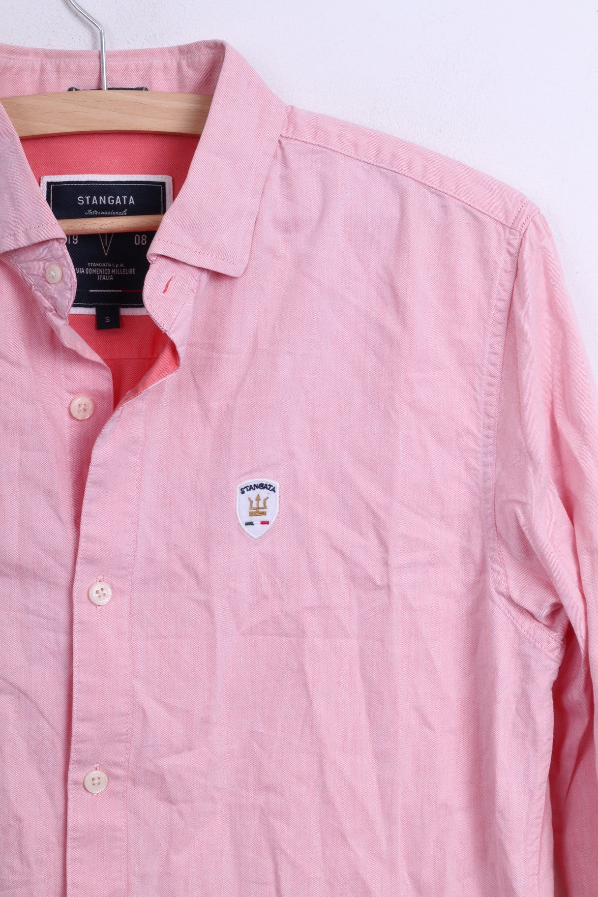 Stangata via Domenico Millelire Mens Casual Shirt S Long Sleeve Pink Cotton Italia - Image 3