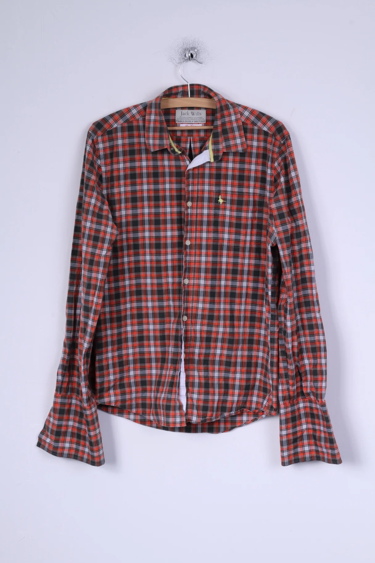 Jack Wills Mens M Casual Shirt Cotton Multi Color Cuffs Checkered British Long Sleeve
