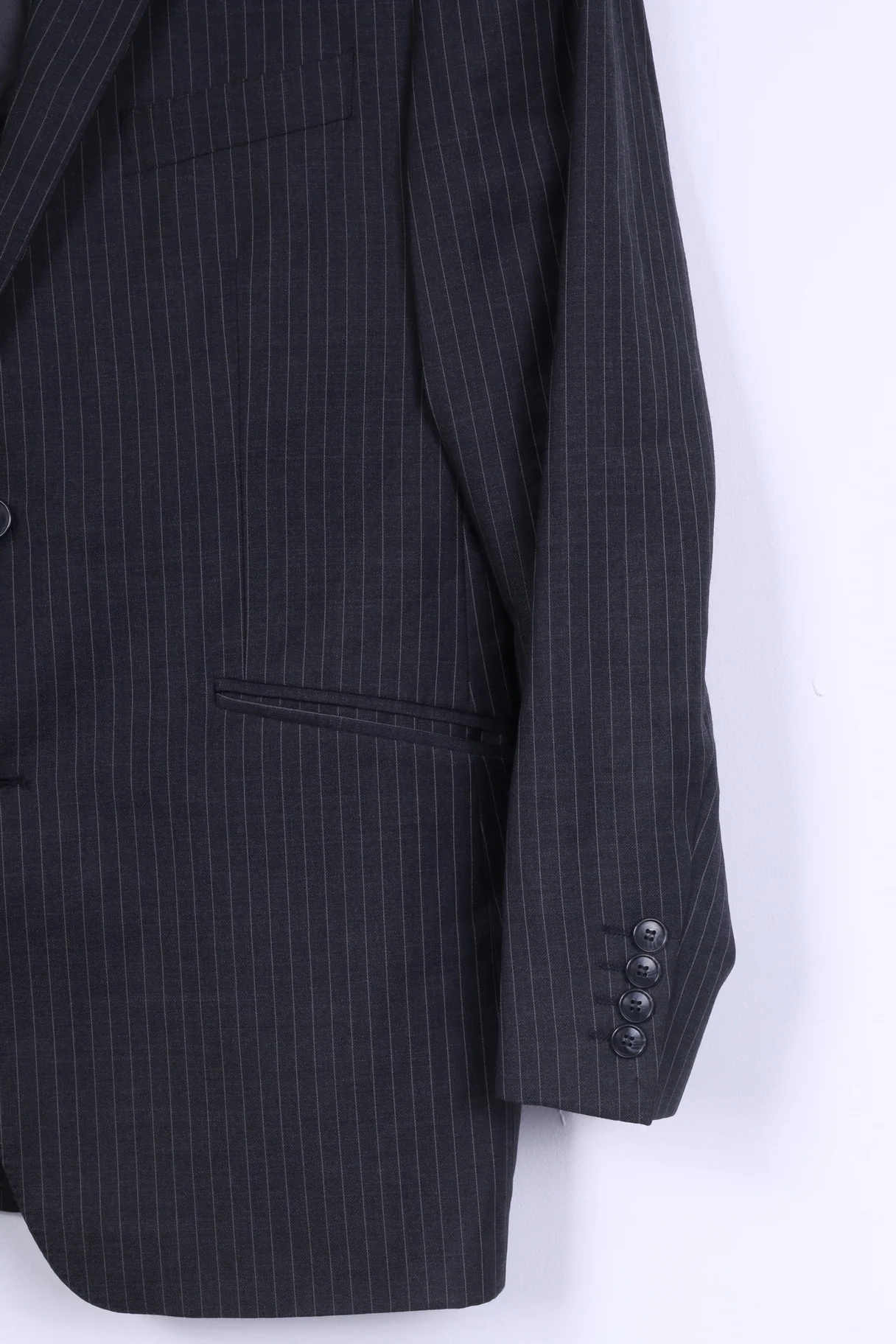 Racing Green Mens 50 M Blazer Wool Charcoal Striped Single Breasted Jacket - Image 3