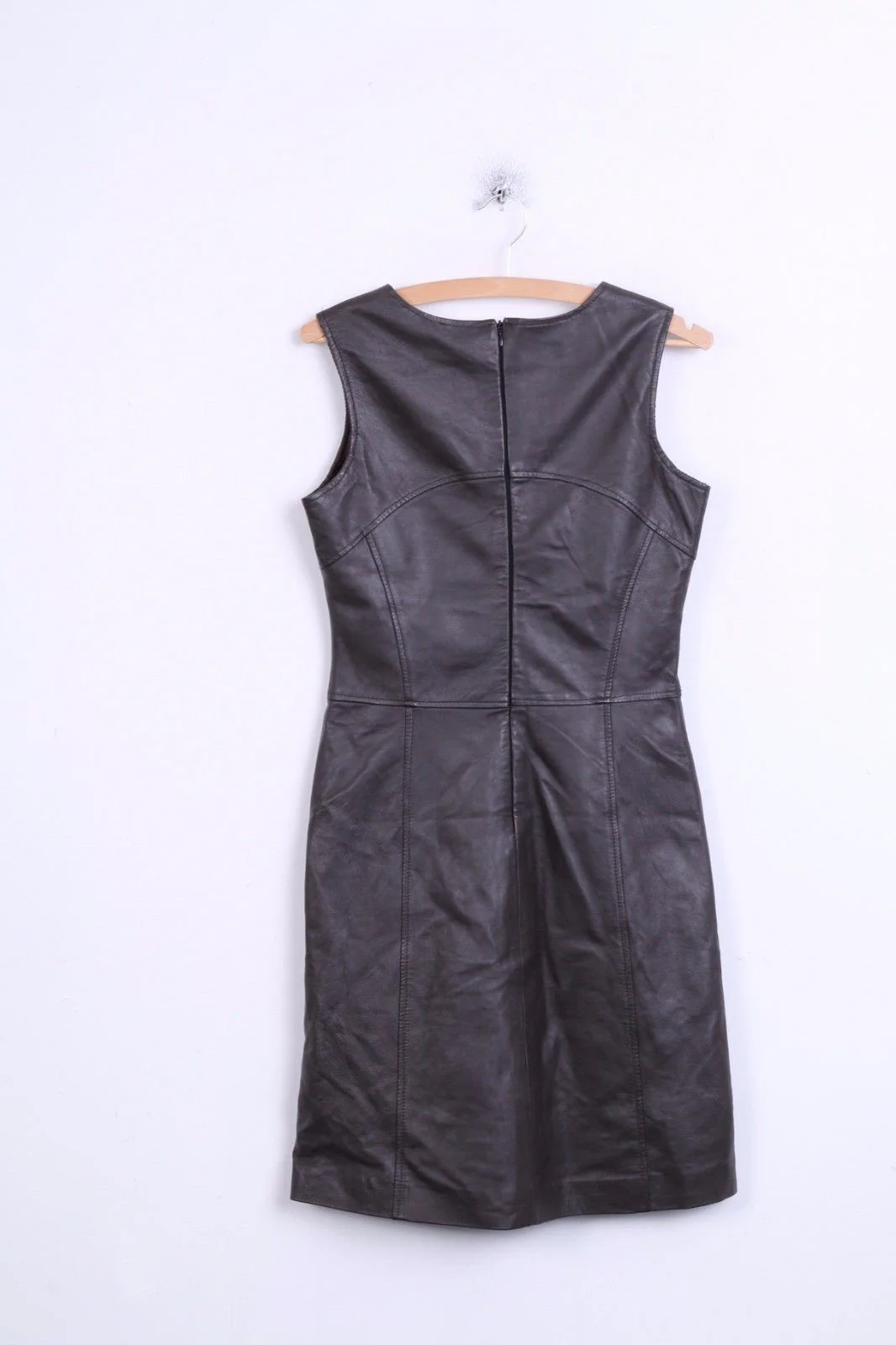 Leather Dress Womens S / M Brown V Neck A-Line Knee Length Vintage Soft Retro - Image 2