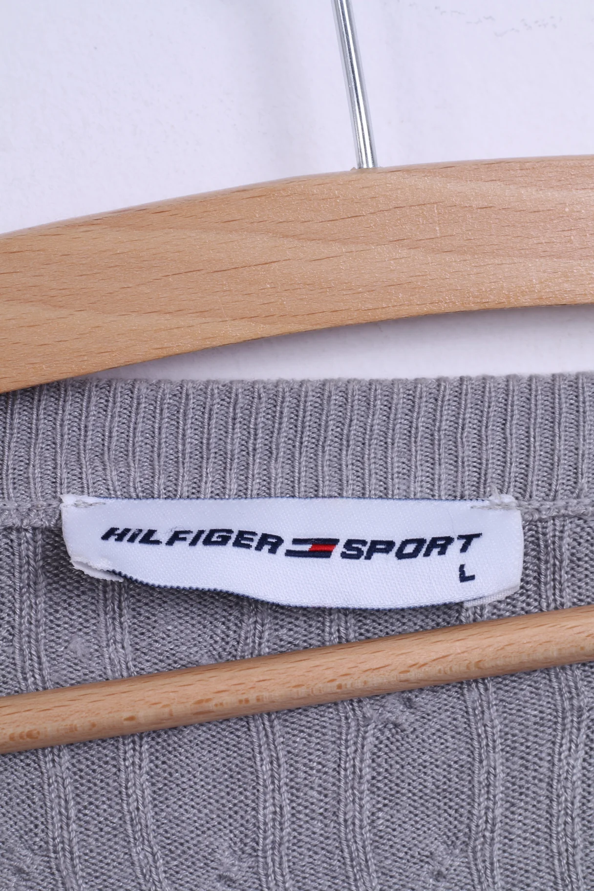 Hilfiger Sport Womens L (S) Jumper Grey Stretch V Neck Sweater Italy - Image 4