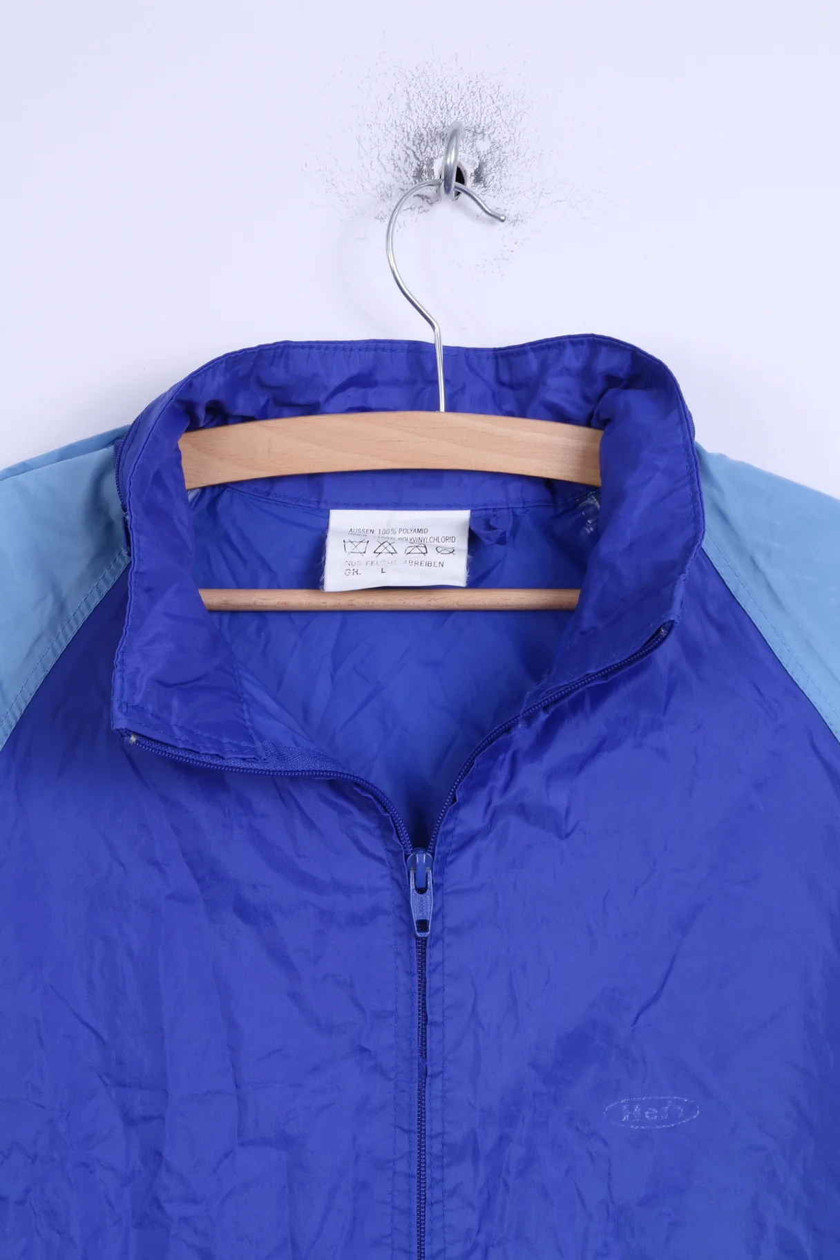 Hedo Mens L Rain Jacket Blue Nylon Waterproof Hidden Hood Lightweight Top - Image 3
