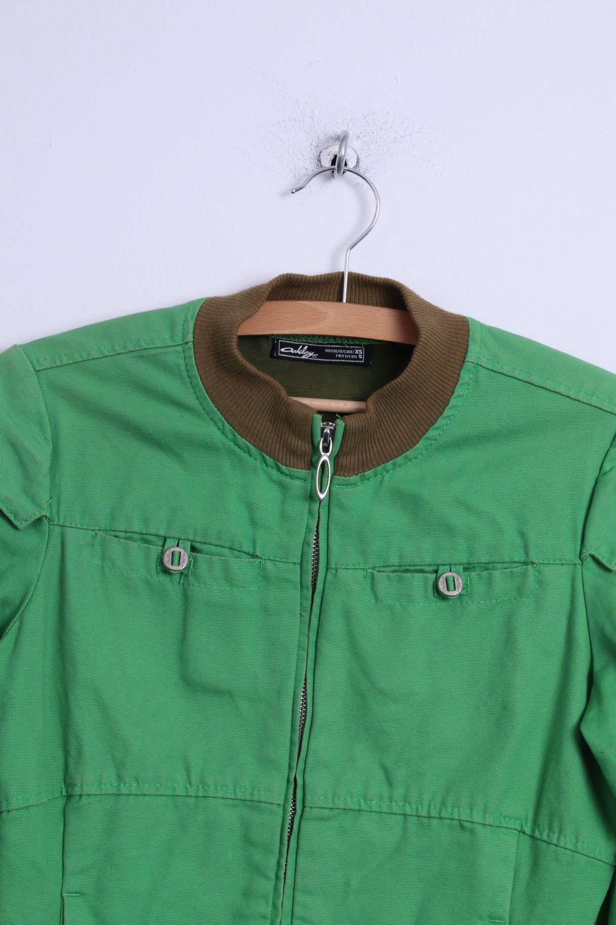 Oakley Womens XS Jacket Green Cotton Zip Up Lightweight Spring Top - Image 2