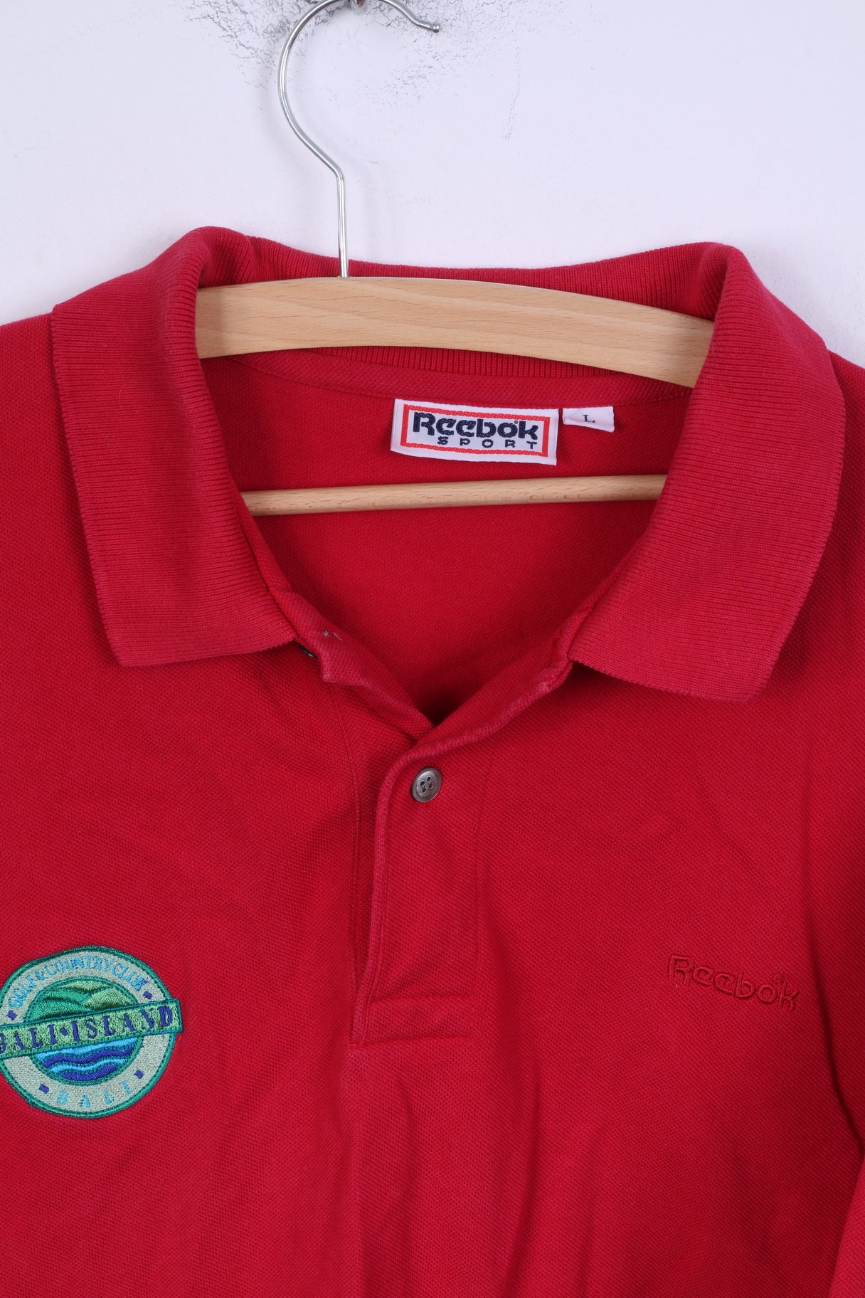 Reebok Mens L Polo Shirt Red Cotton Bali Island Gilf Club - Image 3