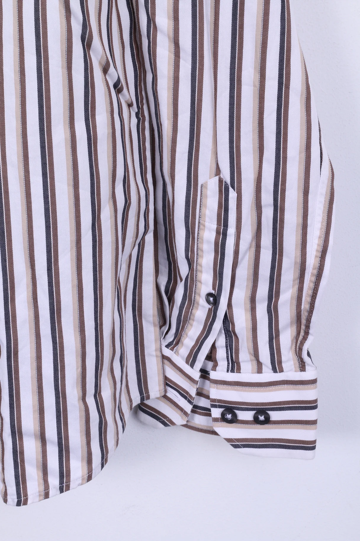 s.Oliver Mens M 39 Casual Shirt Brown Striped Cotton Long Sleeve - Image 2