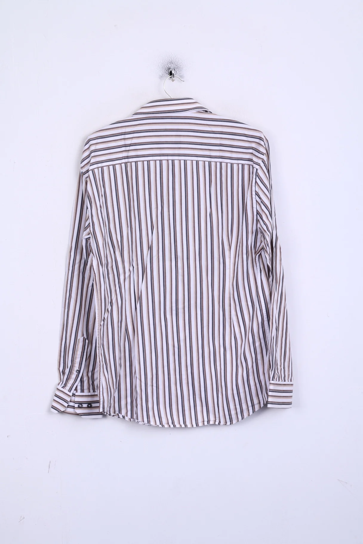 s.Oliver Mens M 39 Casual Shirt Brown Striped Cotton Long Sleeve - Image 5