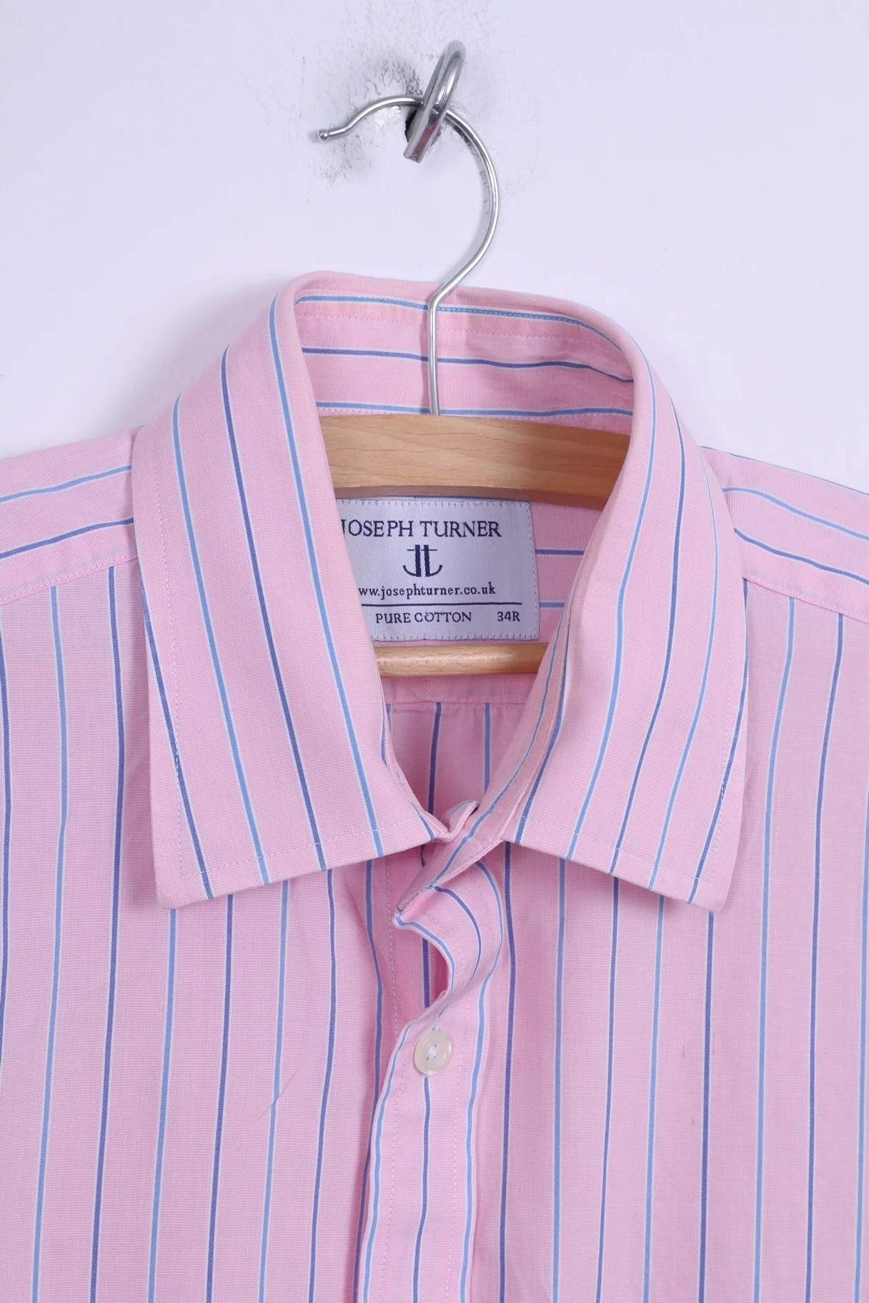 Joseph Turner Mens 34 16.5 XL Casual Shirt Pink Striped Cotton Long Sleeve - Image 5