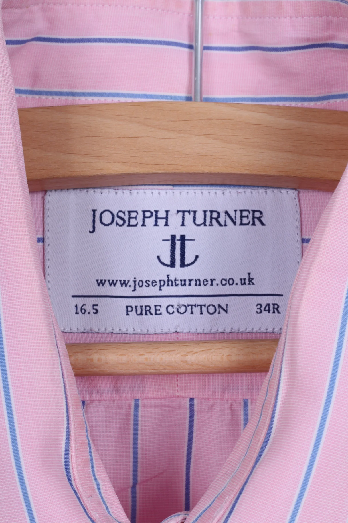Joseph Turner Mens 34 16.5 XL Casual Shirt Pink Striped Cotton Long Sleeve - Image 6