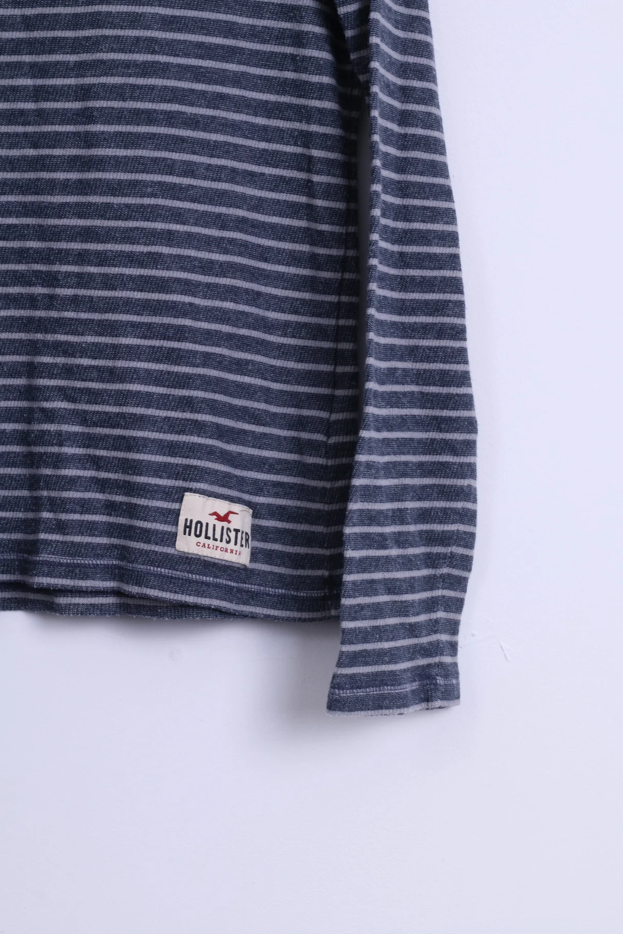 Hollister California Womens M Shirt Grey Striped Cotton Long Sleeve Stretch Top - Image 3