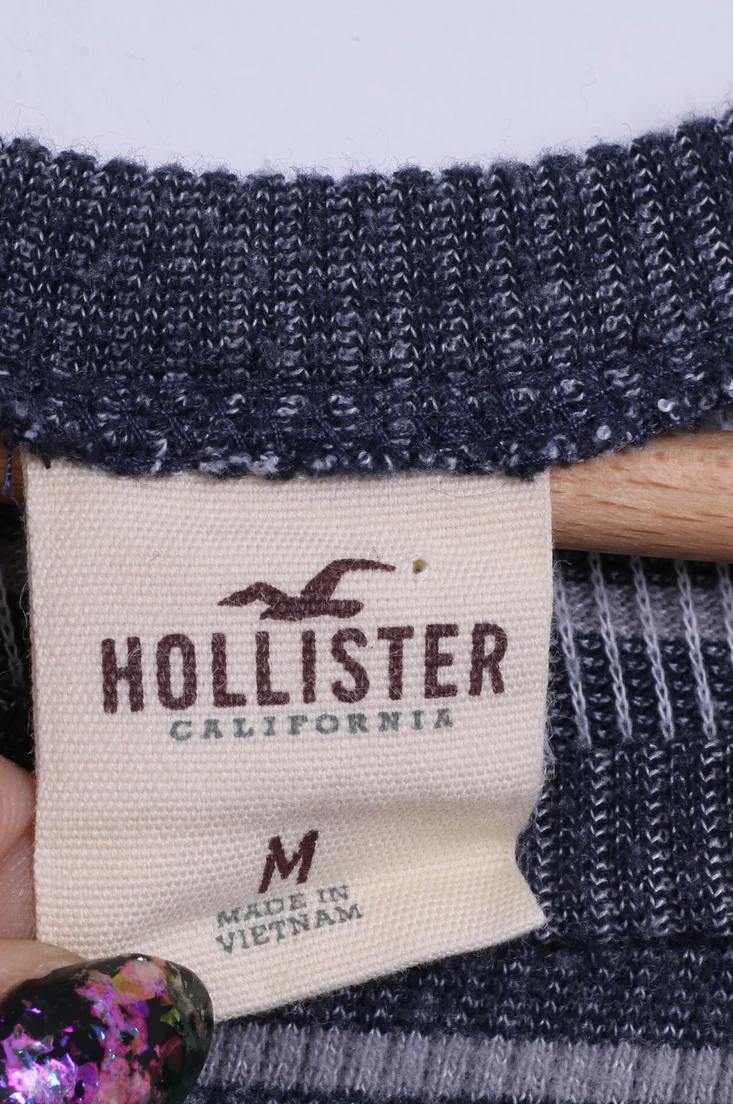 Hollister California Womens M Shirt Grey Striped Cotton Long Sleeve Stretch Top - Image 4