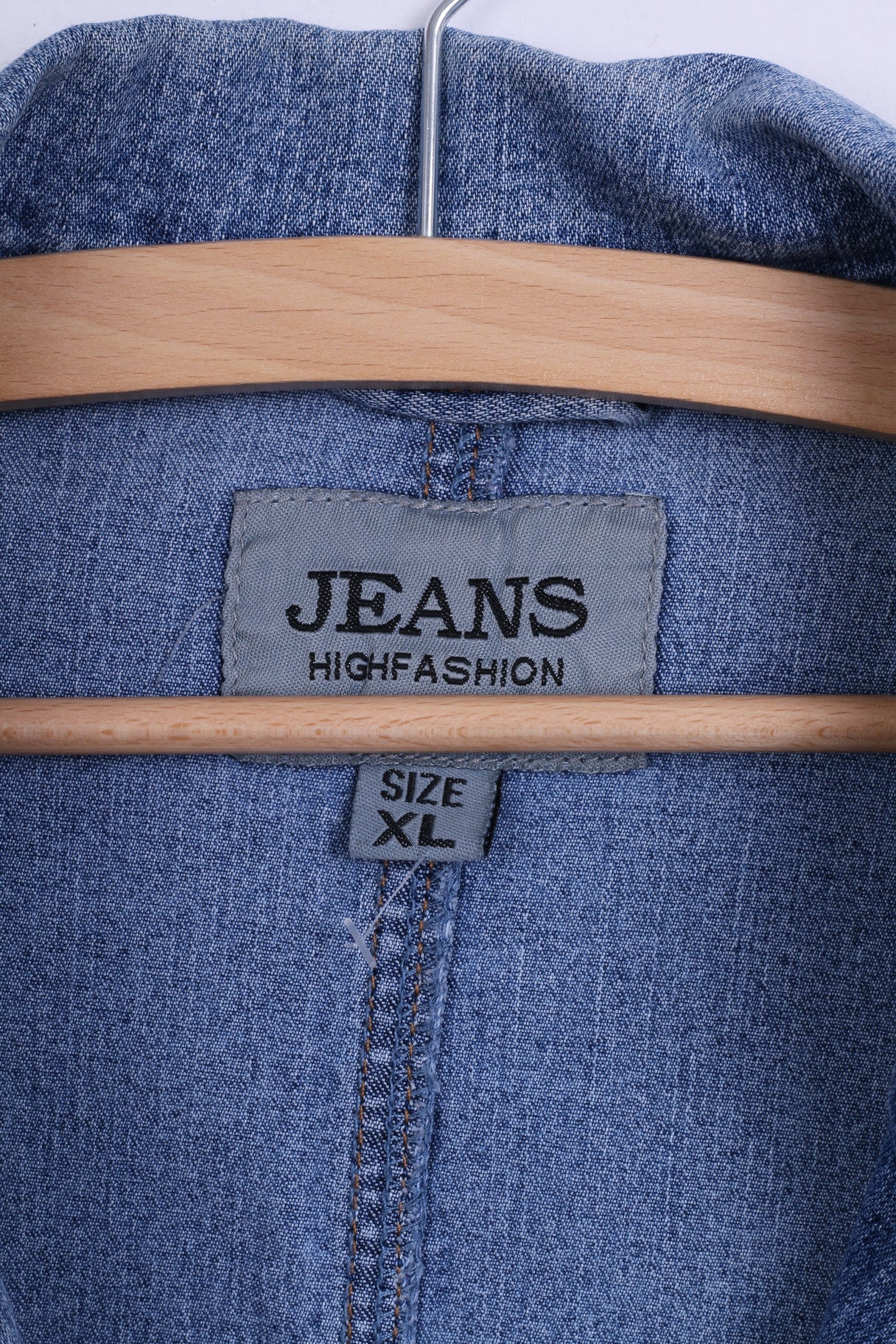Jeans High Fashion Womens XL Jacket Blue Denim Single Breasted Strech Blazer - Image 3