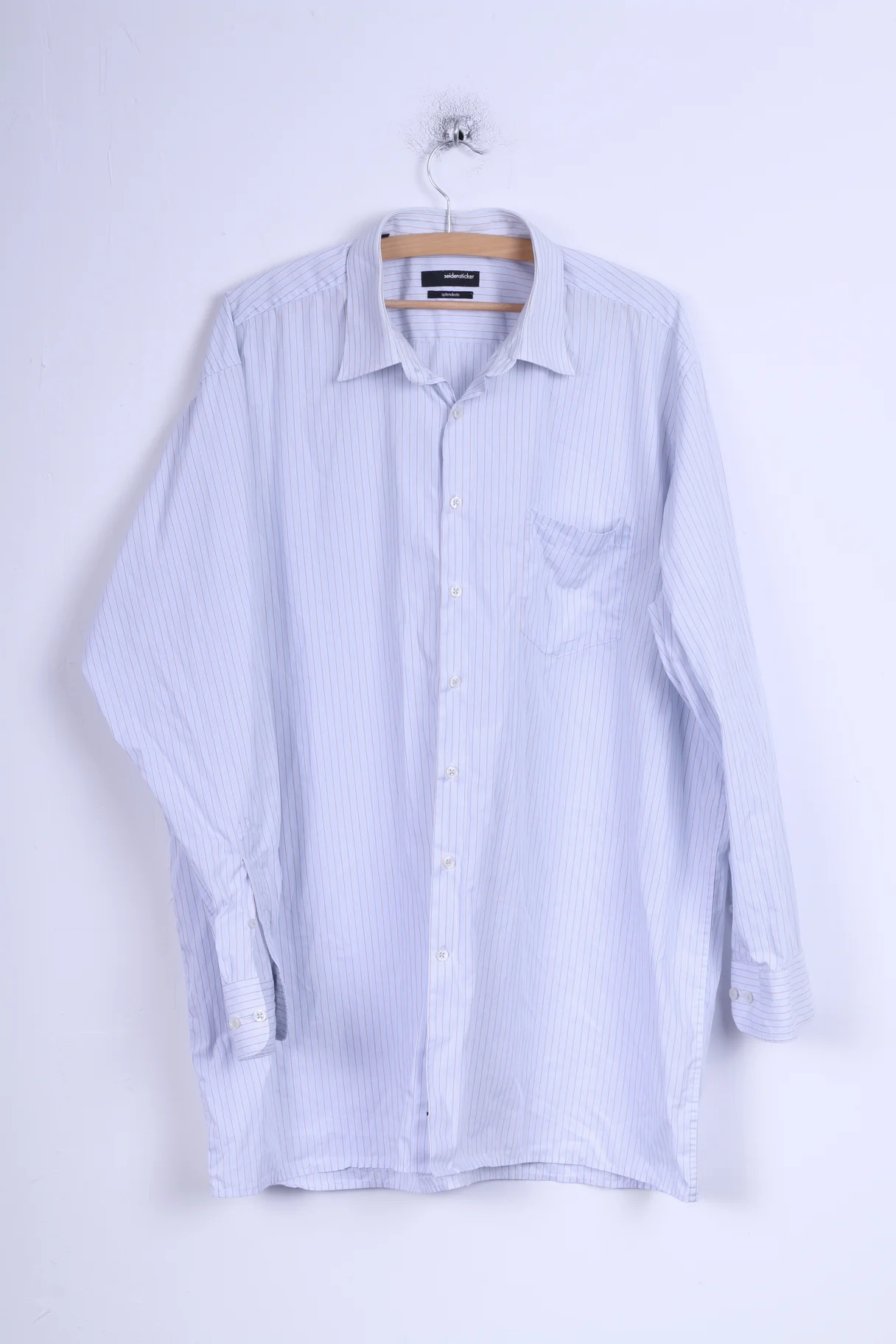 Seidensticker Mens 46 16 XXL Casual Shirt Blue Striped Cotton Long Sleeve