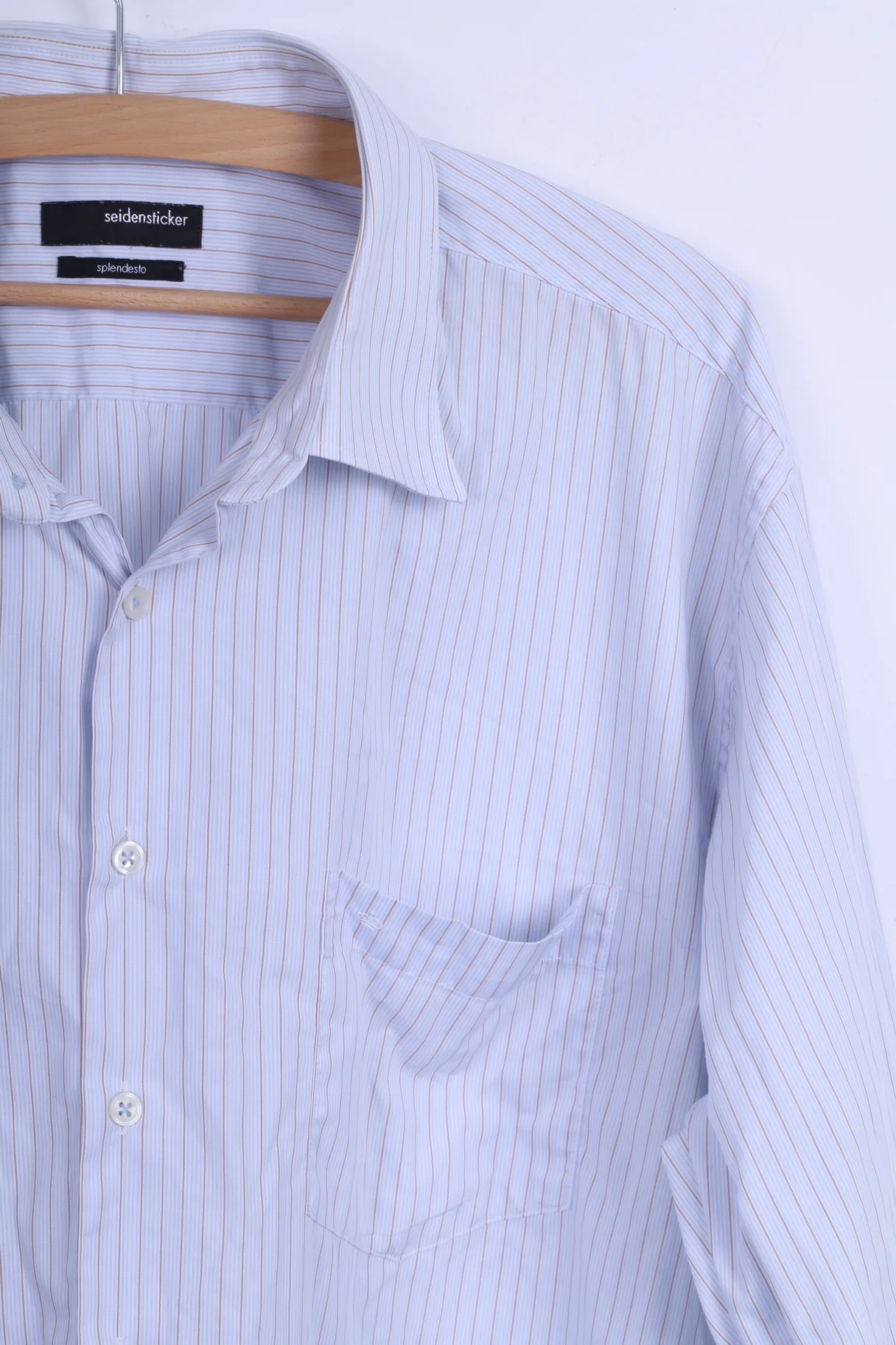 Seidensticker Mens 46 16 XXL Casual Shirt Blue Striped Cotton Long Sleeve - Image 3