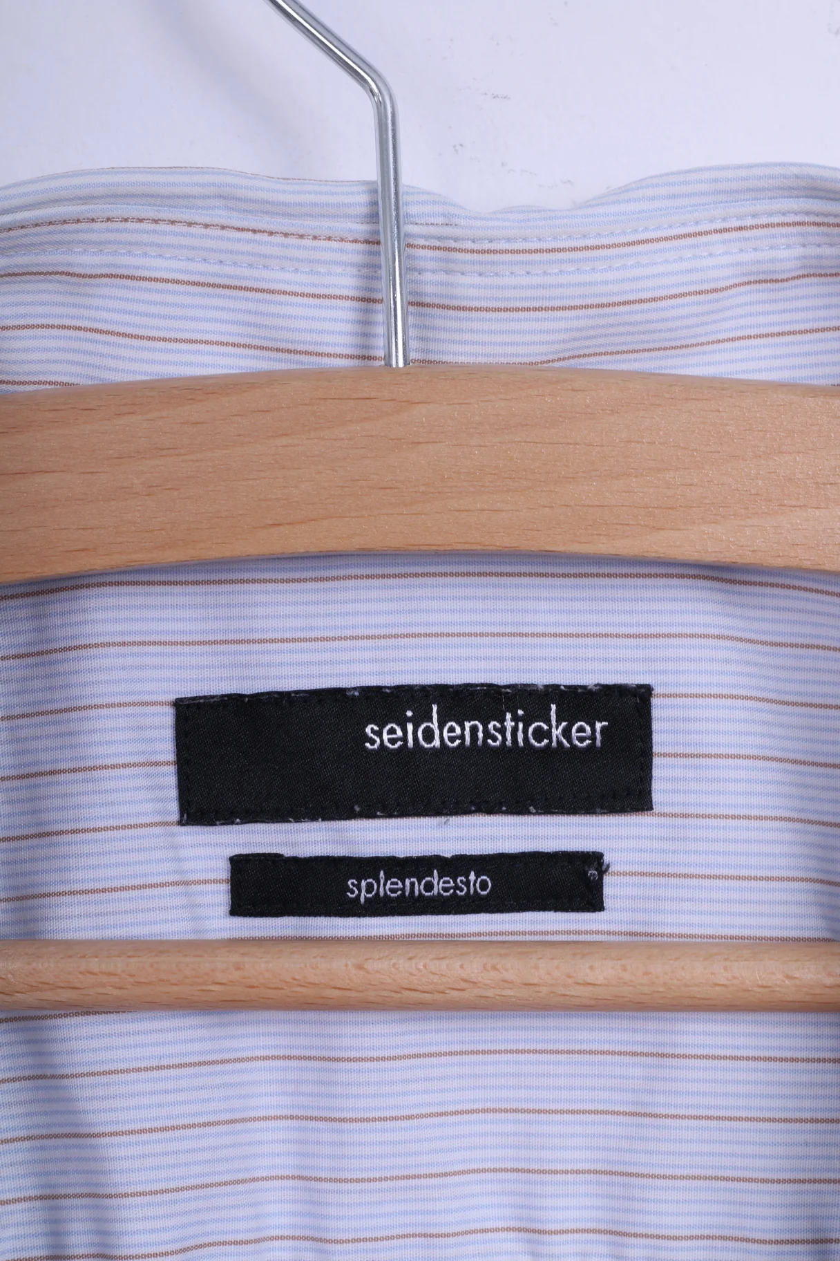 Seidensticker Mens 46 16 XXL Casual Shirt Blue Striped Cotton Long Sleeve - Image 4