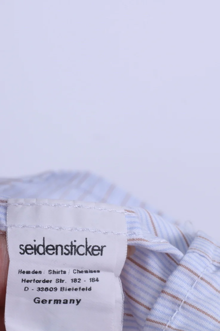 Seidensticker Mens 46 16 XXL Casual Shirt Blue Striped Cotton Long Sleeve - Image 5