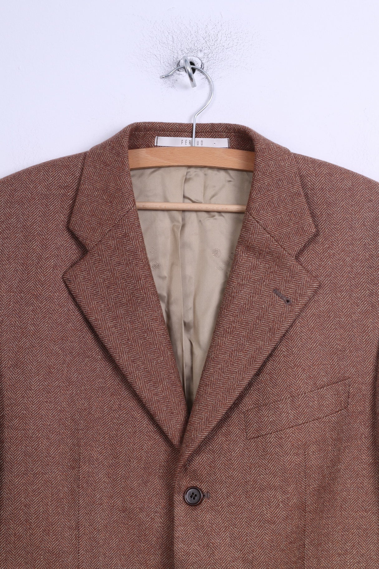 Feraud Mens 98 M Jacket Brown Wool Herringbone Single Breasted Blazer - Image 2