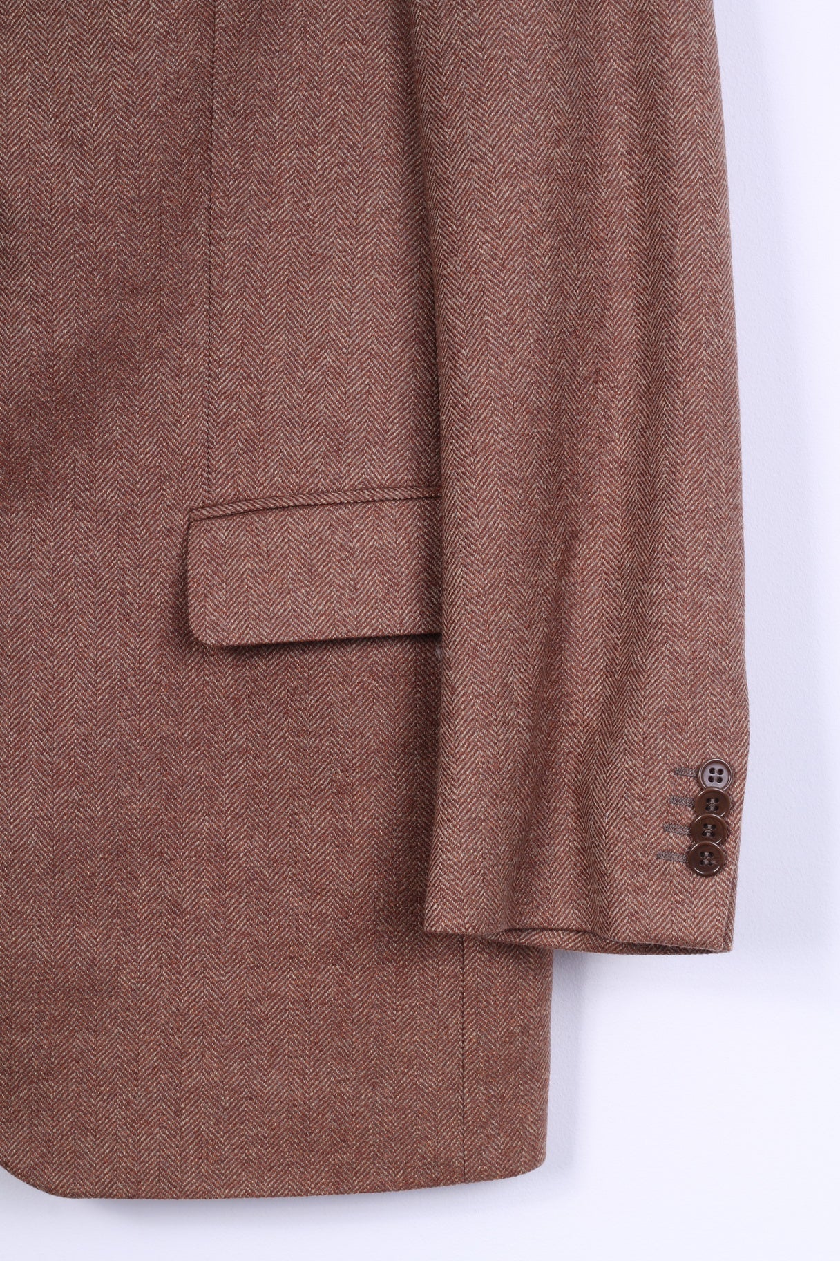 Feraud Mens 98 M Jacket Brown Wool Herringbone Single Breasted Blazer - Image 3
