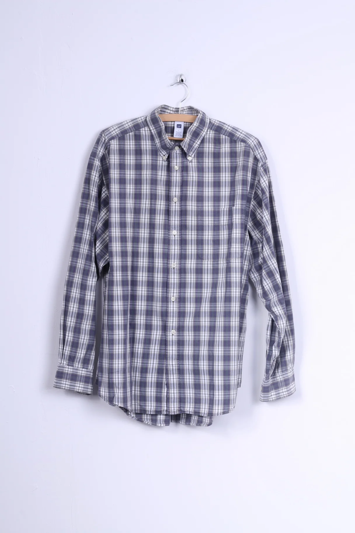 GAP Mens L Casual Shirt Cotton Green Checkered Long Sleeve Button Down Collar
