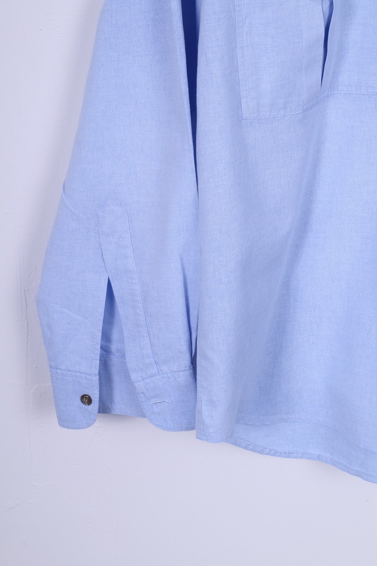 Jean Juubat Mens 42 M Casual Shirt Cotton Blue Long Sleeve Two Pockets - Image 3