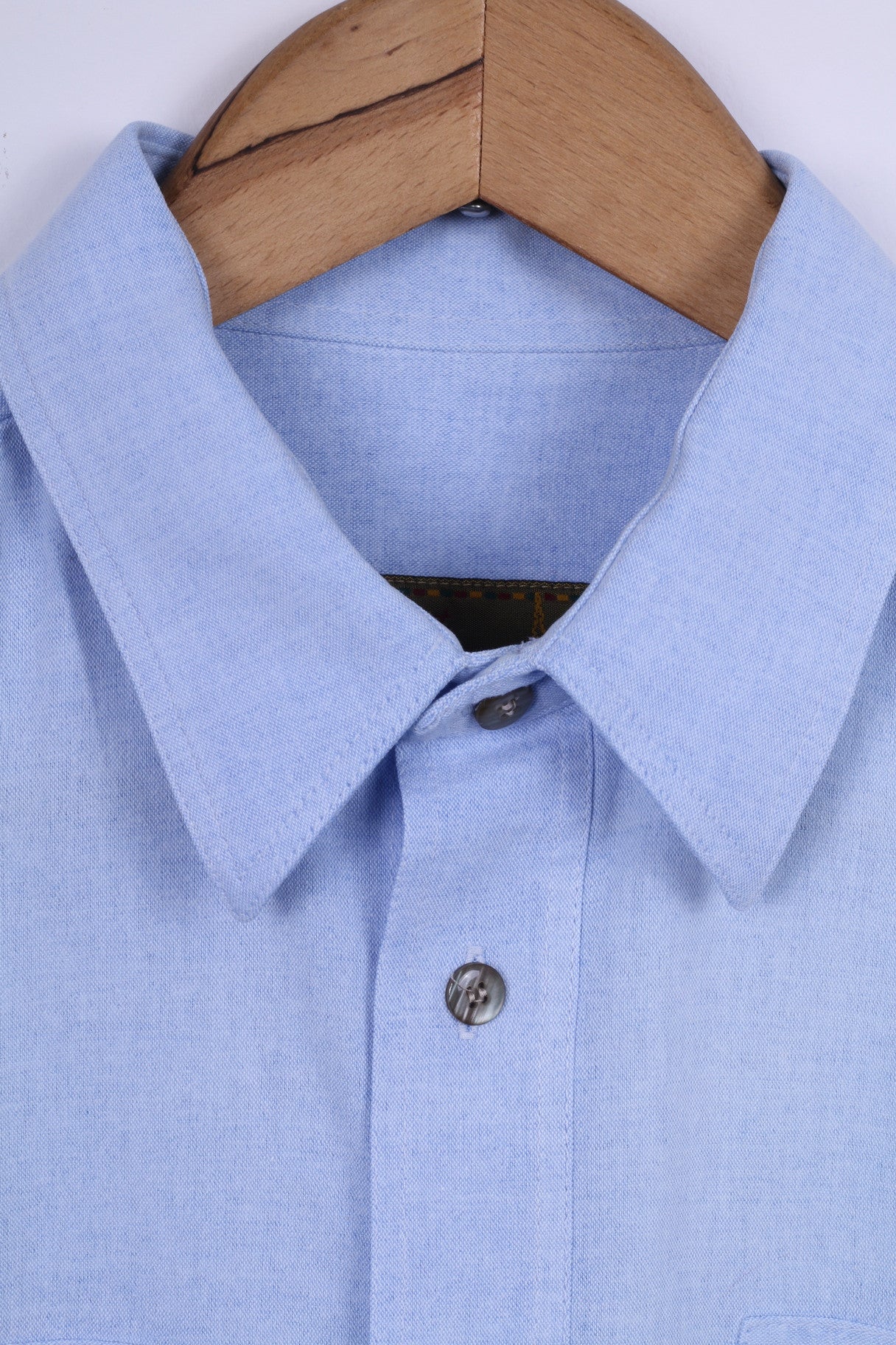 Jean Juubat Mens 42 M Casual Shirt Cotton Blue Long Sleeve Two Pockets - Image 4