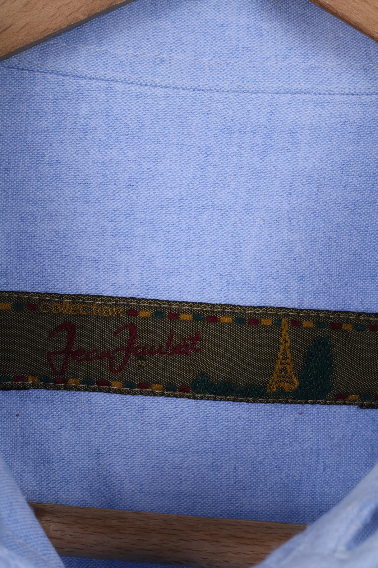 Jean Juubat Mens 42 M Casual Shirt Cotton Blue Long Sleeve Two Pockets - Image 5