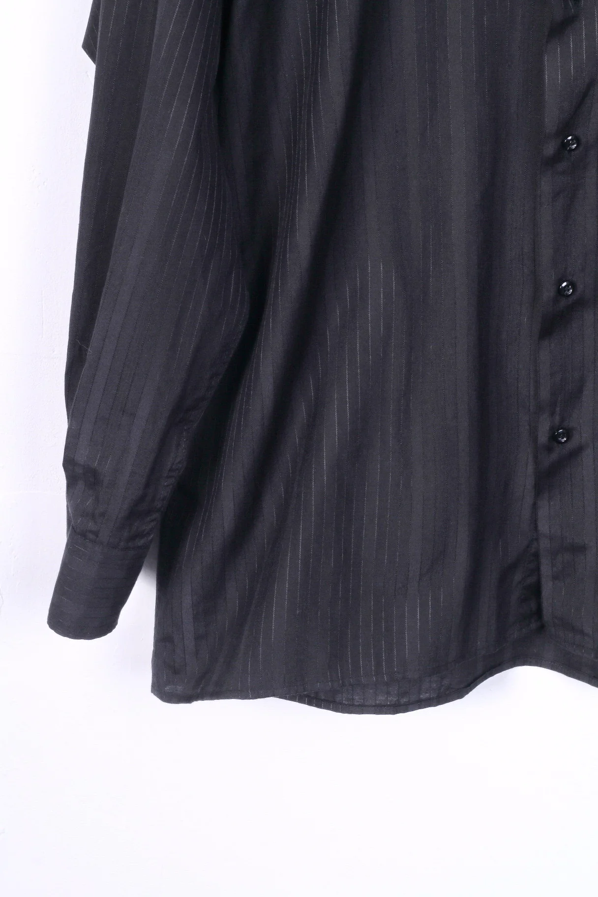 Rafael Mens 44 XL Casual Shirt Black Striped Cotton Long Sleeve - Image 3
