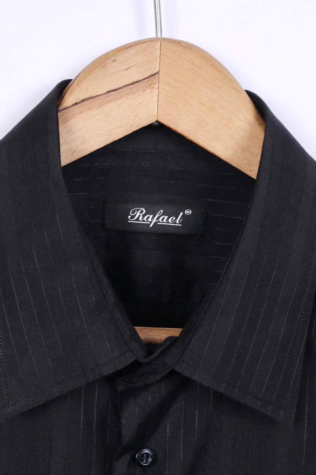 Rafael Mens 44 XL Casual Shirt Black Striped Cotton Long Sleeve - Image 4