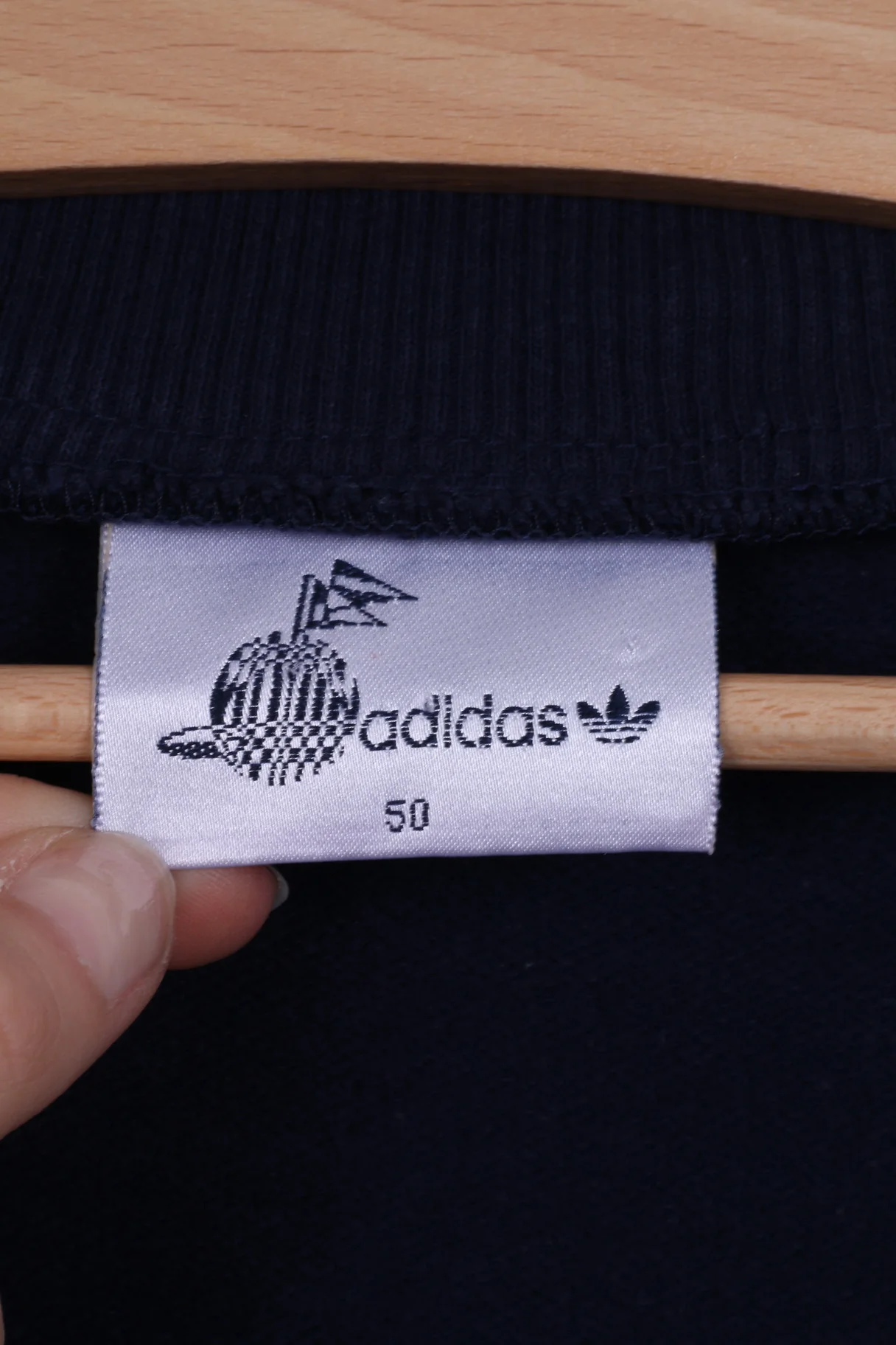 Adidas Mens 50 M Sweatshirt Navy Vintage Nylon Detailed Buttons V Neck Top - Image 4