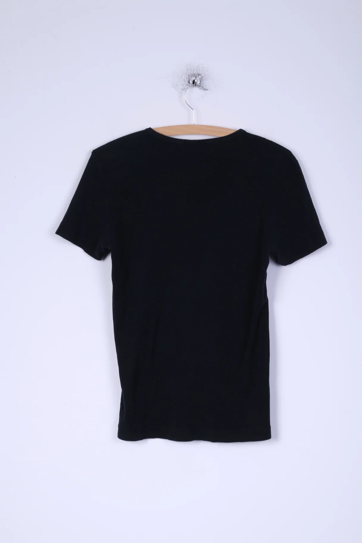 Klaus Samsoe Mens M Shirt Black Crew Neck Cotton Fitted Stretch Grpahic - Image 4