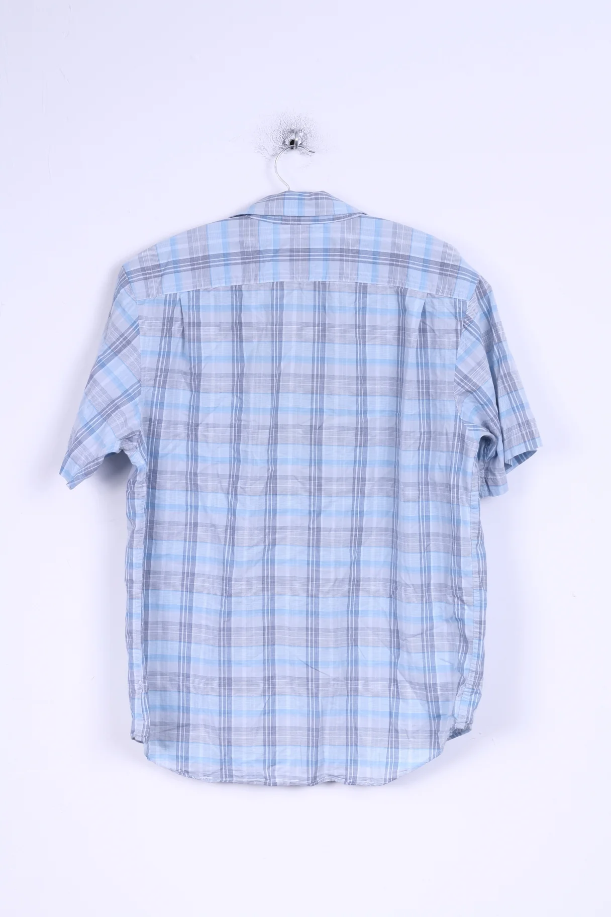 GAP Mens M Casual Shirt Blue Checkered Cotton Relaxed Short Sleeve - Image 5