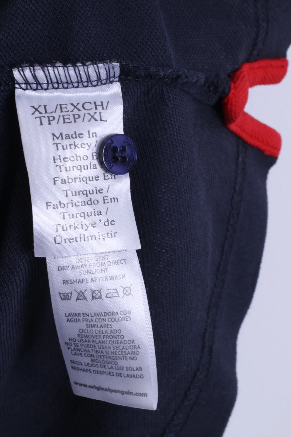 Penguin Mens XL Polo Shirt Navy Cotton Red Collar Detailed Buttons - Image 5