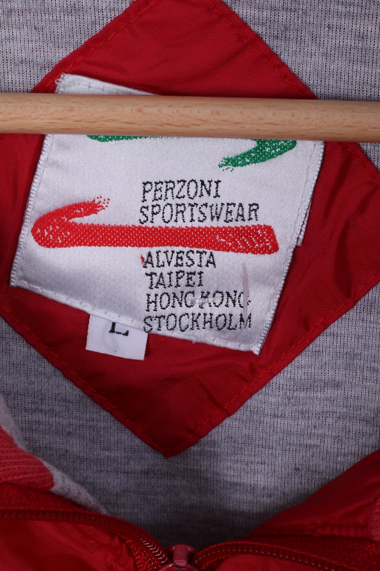 Perzoni Sportswear Mens L Jacket Red Nylon Waterproof Zippered Lightweight Top - Image 3