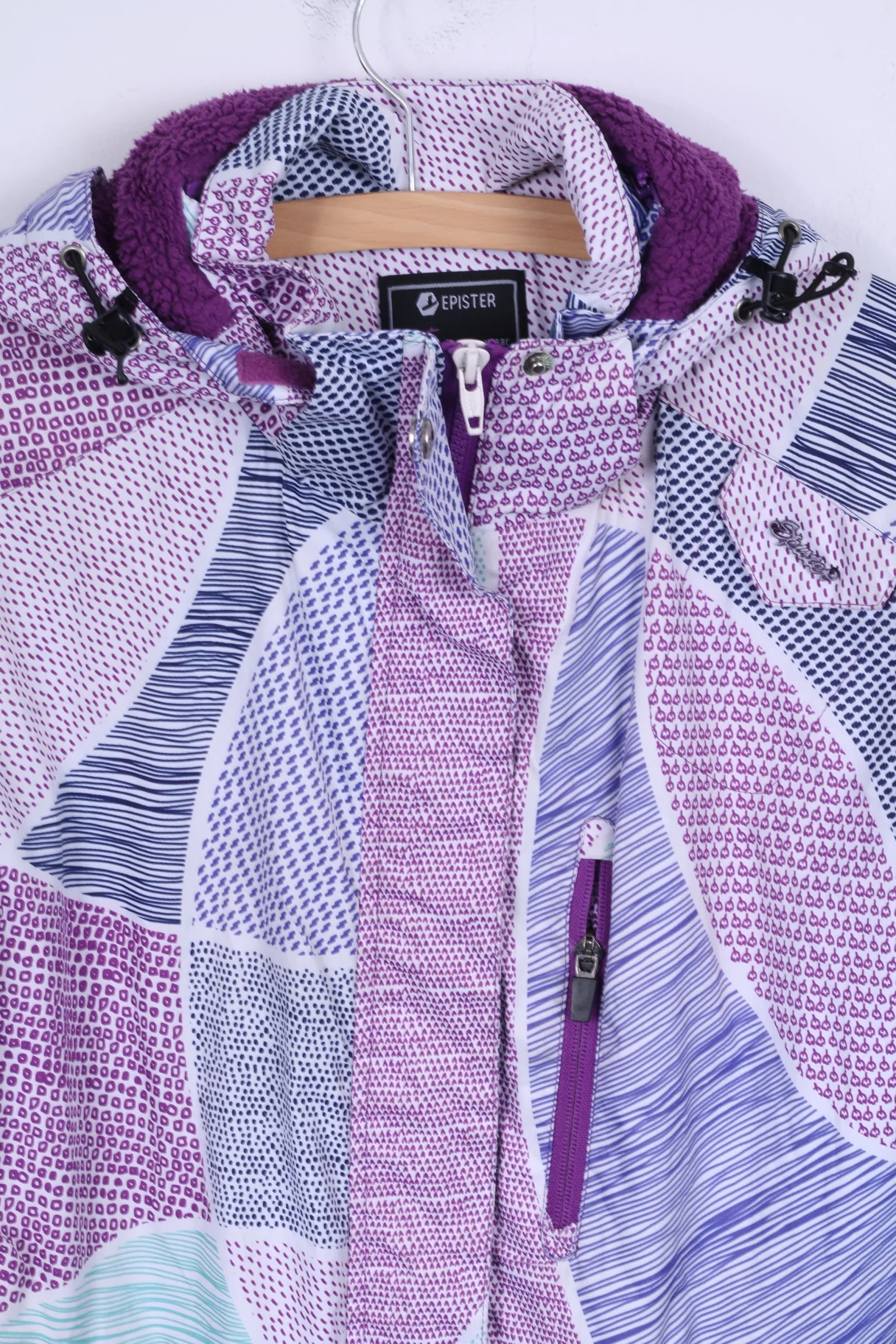 Epister Womens 38 Jacket Warm Printed Hooded Purple Zippered Winter Ski - Image 2