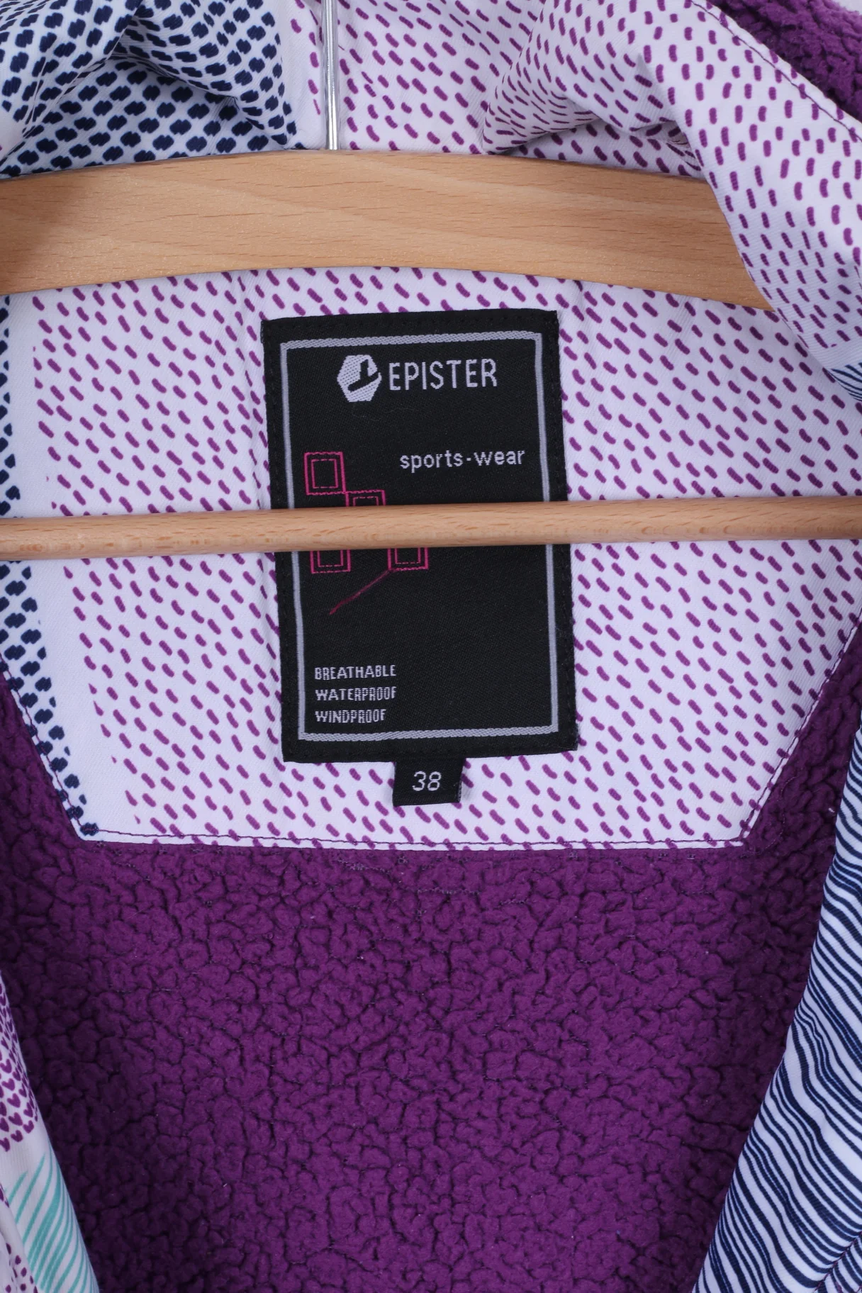 Epister Womens 38 Jacket Warm Printed Hooded Purple Zippered Winter Ski - Image 5