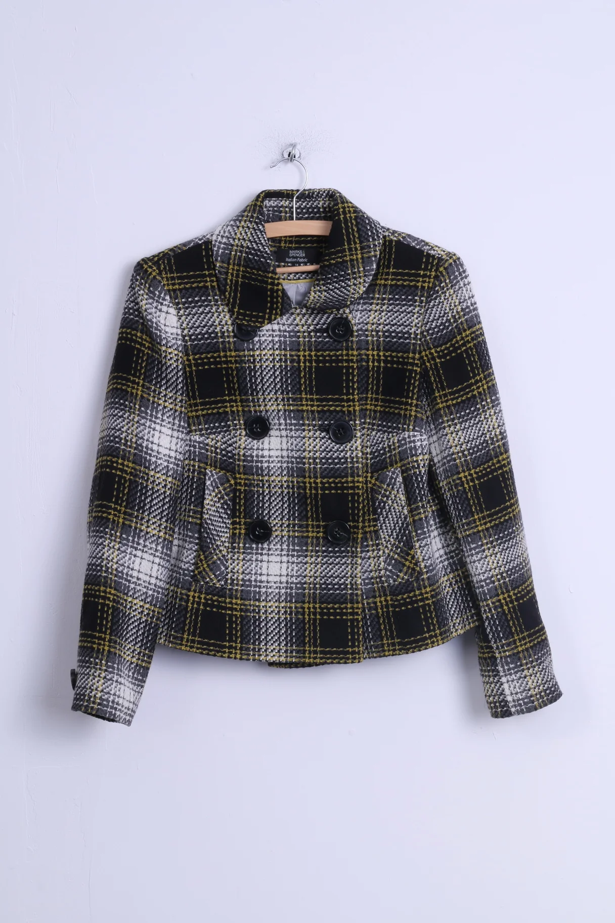 Marks & Spencer Womens 14 Jacket Grey Wool Blend Double Breasted Coat