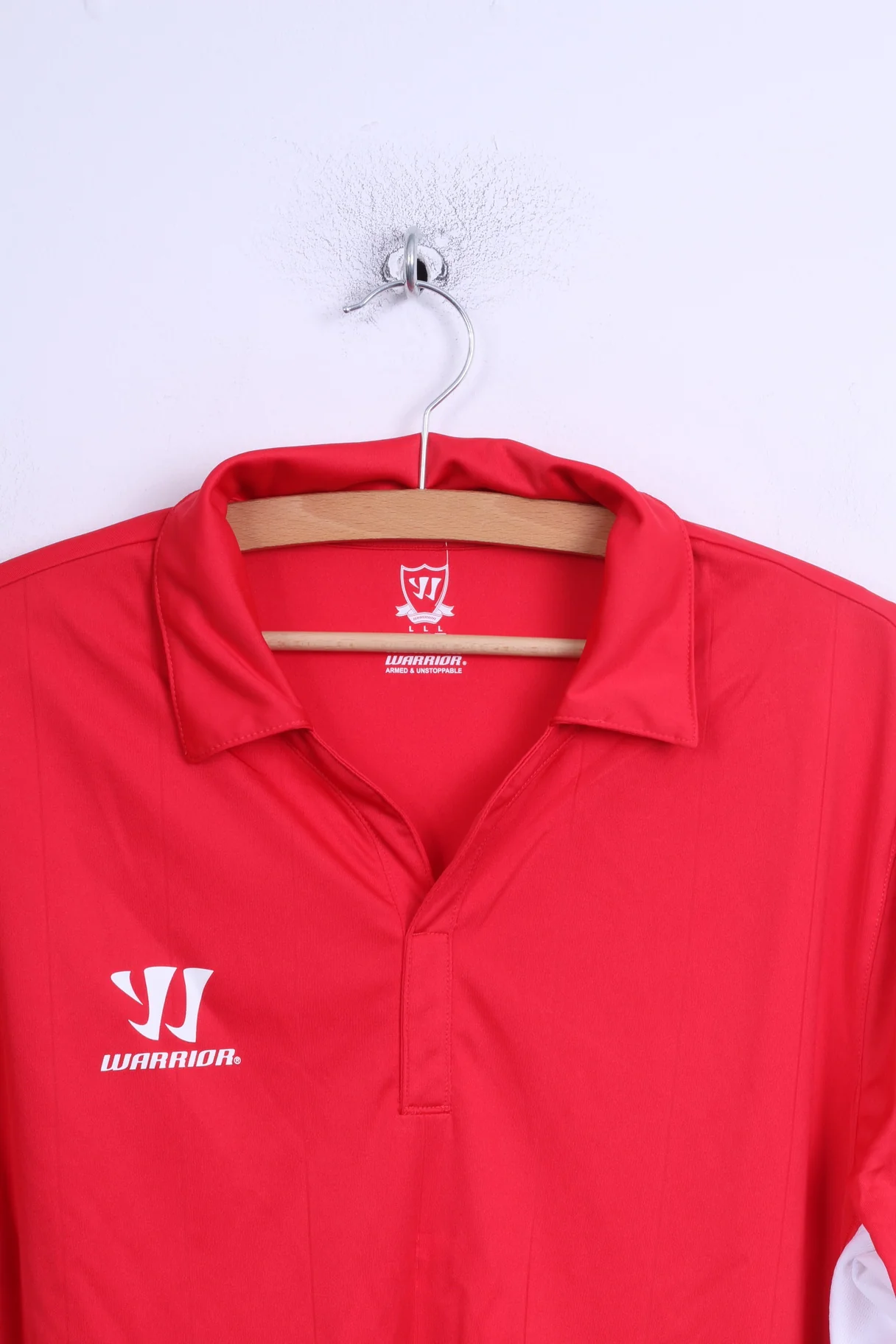 Warrior Mens XL Polo Shirt Red White Unleash Hell Long Sleeve Jersey - Image 2